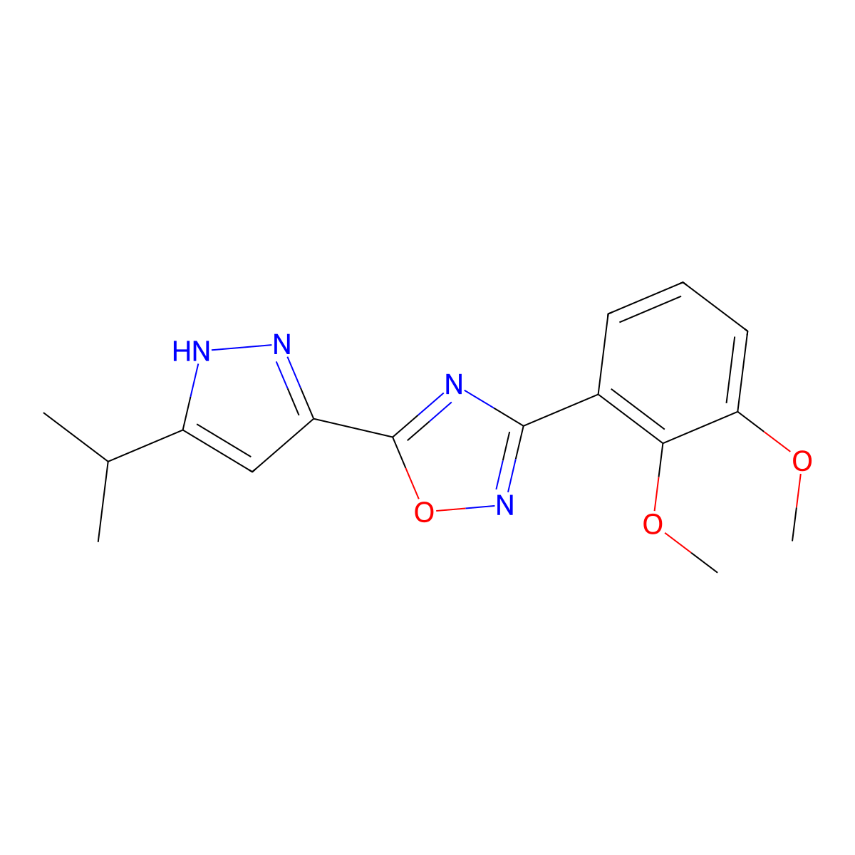 3-(2,3-dimethoxyphenyl)-5-(3-isopropyl-1H-pyrazol-5-yl)-1,2,4-oxadiazole molecular structure, CAS 1037176-34-3