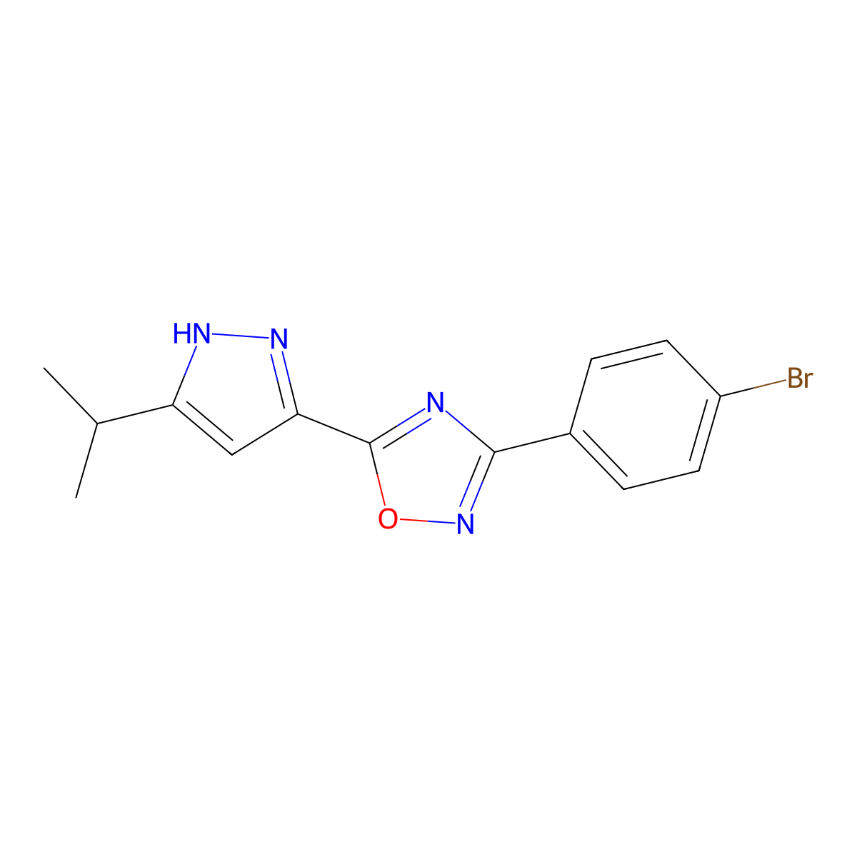 3-(4-bromophenyl)-5-(3-isopropyl-1H-pyrazol-5-yl)-1,2,4-oxadiazole molecular structure, CAS 1037176-35-4