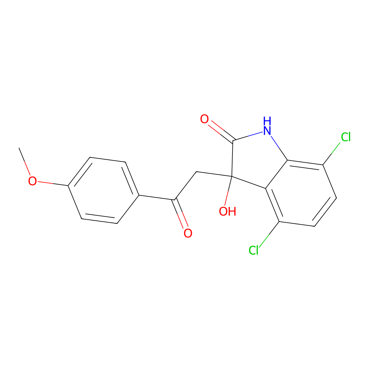 4,7-Dichloro-3-hydroxy-3-(2-(4-methoxyphenyl)-2-oxoethyl)-1,3-dihydro-2H-indol-2-one molecular structure, CAS 1037184-44-3