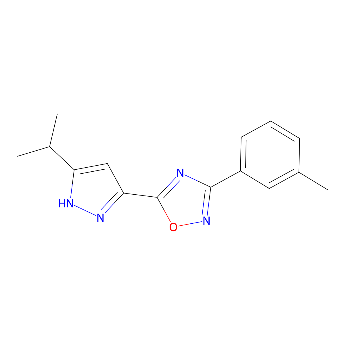 5-(3-isopropyl-1H-pyrazol-5-yl)-3-(m-tolyl)-1,2,4-oxadiazole molecular structure, CAS 1037192-90-7