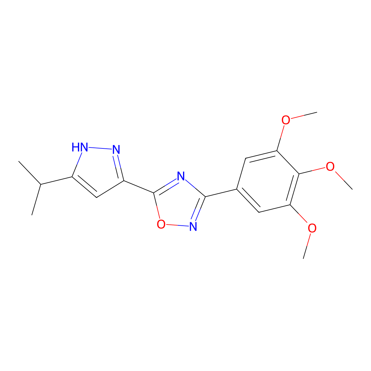 5-(3-isopropyl-1H-pyrazol-5-yl)-3-(3,4,5-trimethoxyphenyl)-1,2,4-oxadiazole molecular structure, CAS 1037192-98-5
