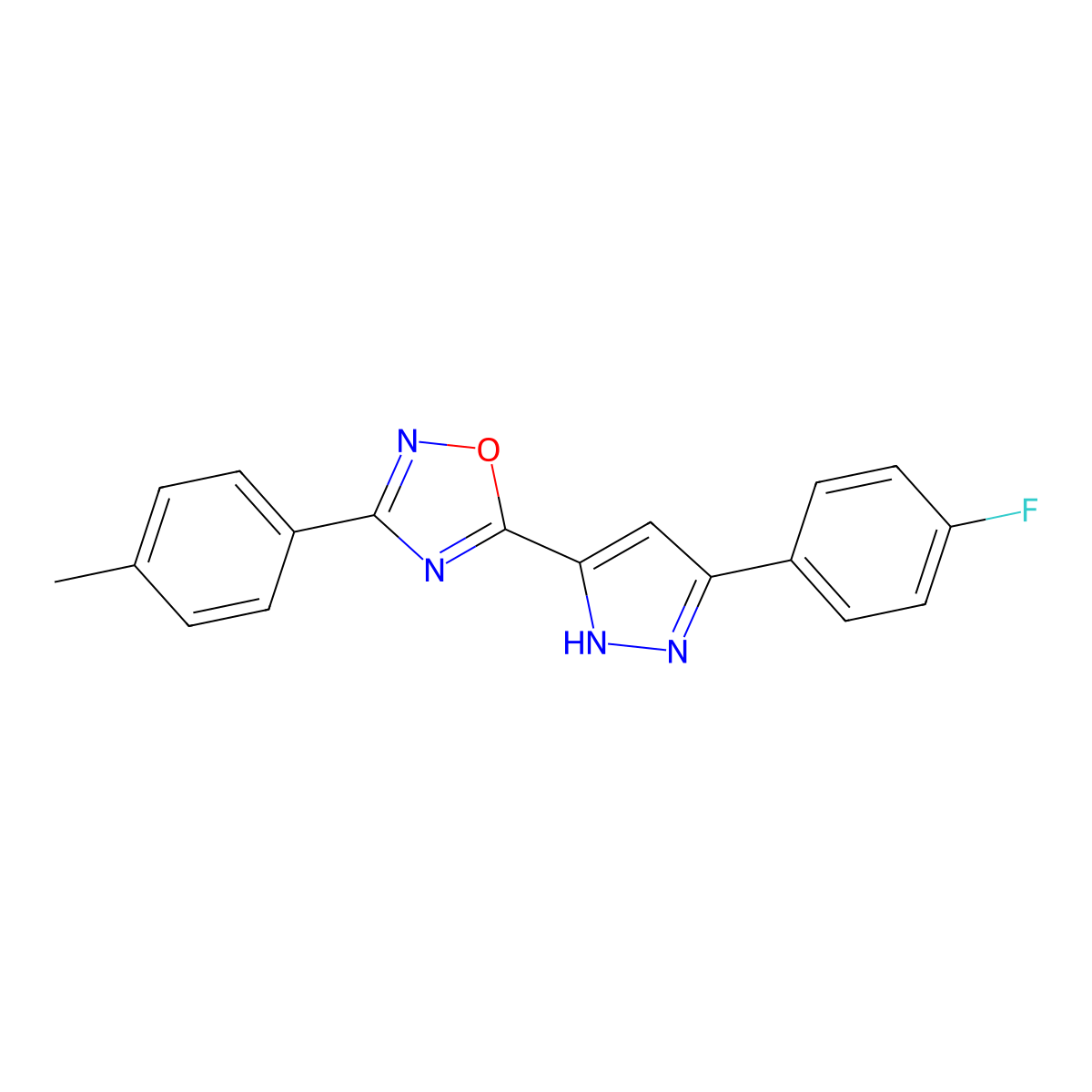 5-[3-(4-fluorophenyl)-1H-pyrazol-5-yl]-3-(4-methylphenyl)-1,2,4-oxadiazole molecular structure, CAS 1037194-34-5