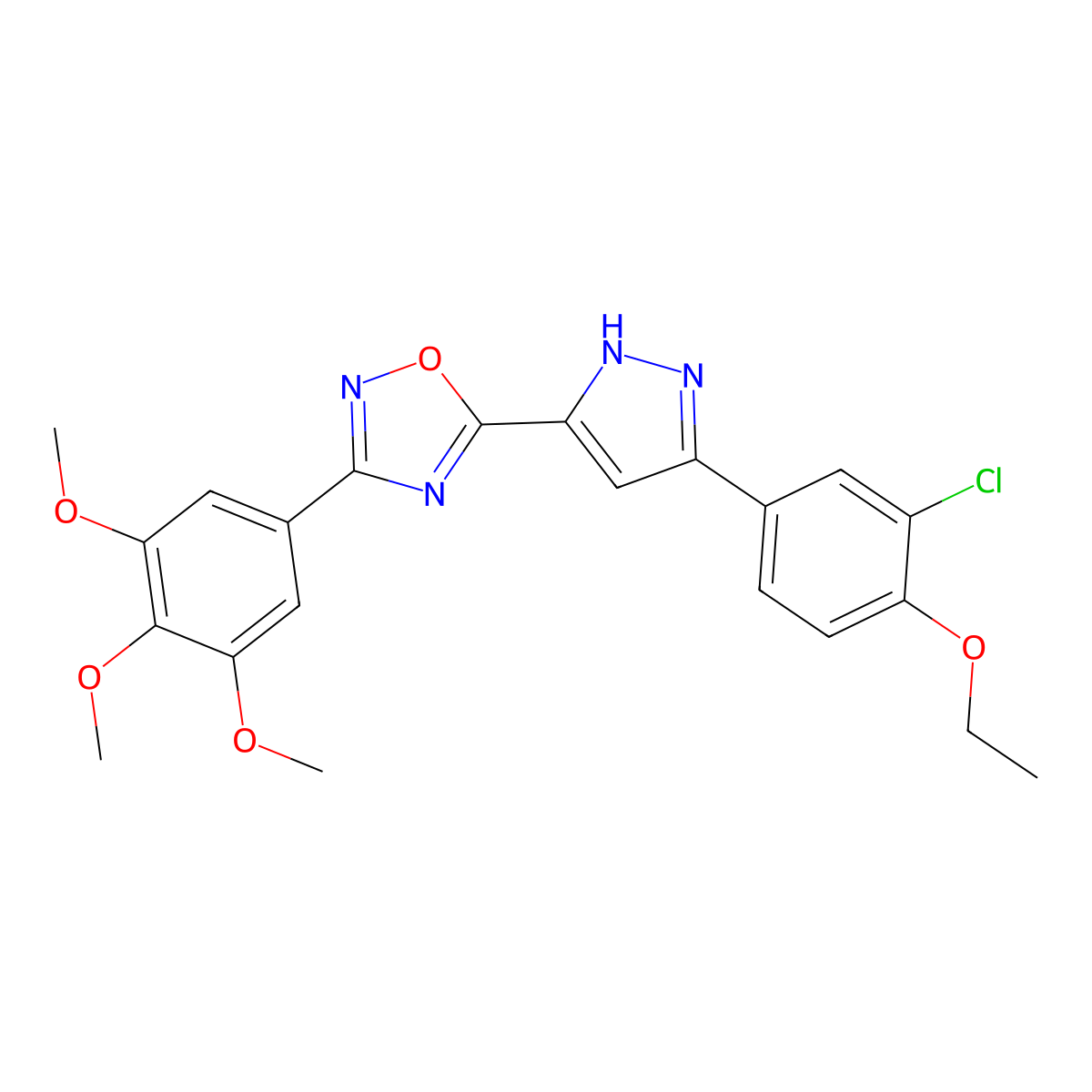 5-[3-(3-chloro-4-ethoxyphenyl)-1H-pyrazol-5-yl]-3-(3,4,5-trimethoxyphenyl)-1,2,4-oxadiazole molecular structure, CAS 1037196-83-0
