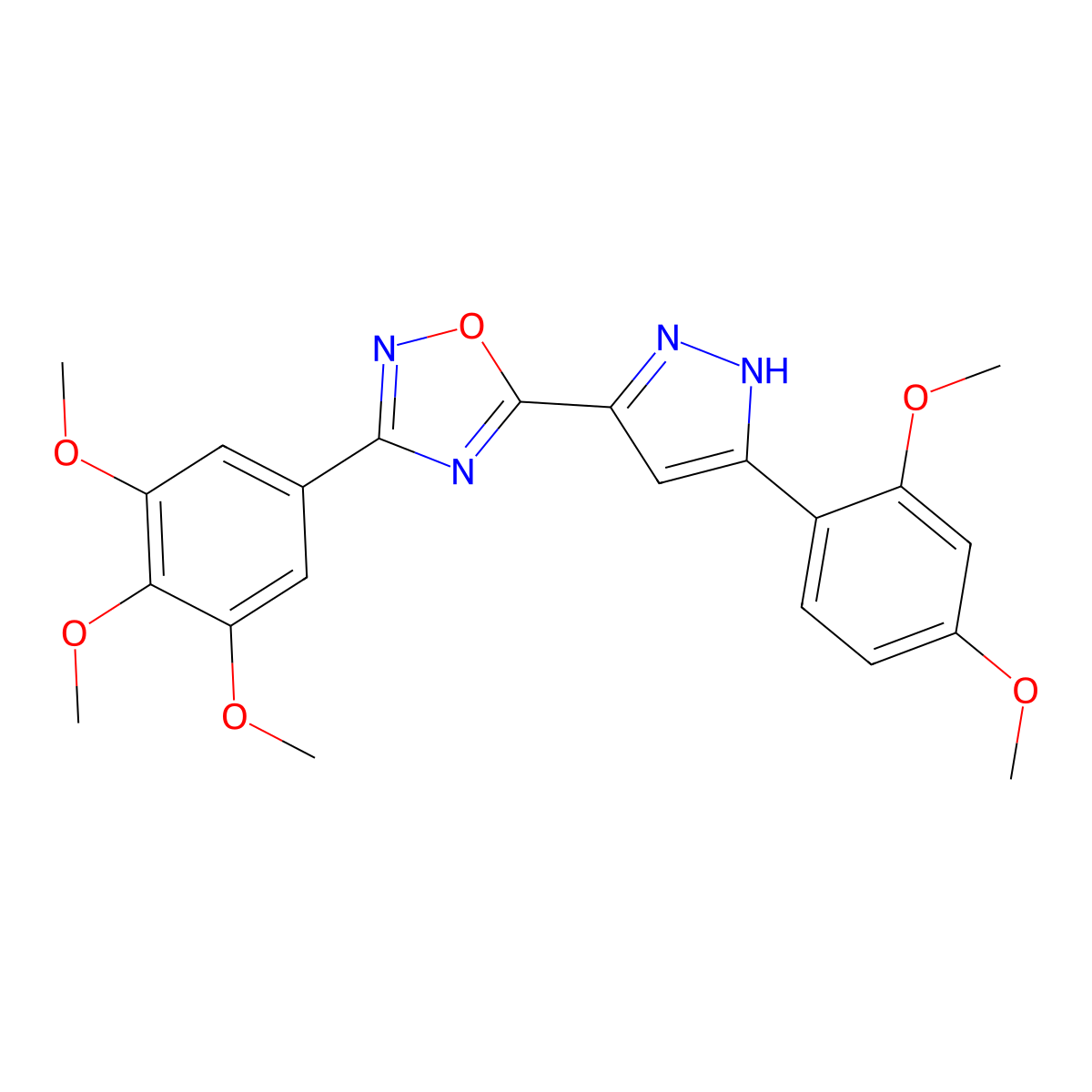 5-(3-(2,4-dimethoxyphenyl)-1H-pyrazol-5-yl)-3-(3,4,5-trimethoxyphenyl)-1,2,4-oxadiazole molecular structure, CAS 1037197-02-6