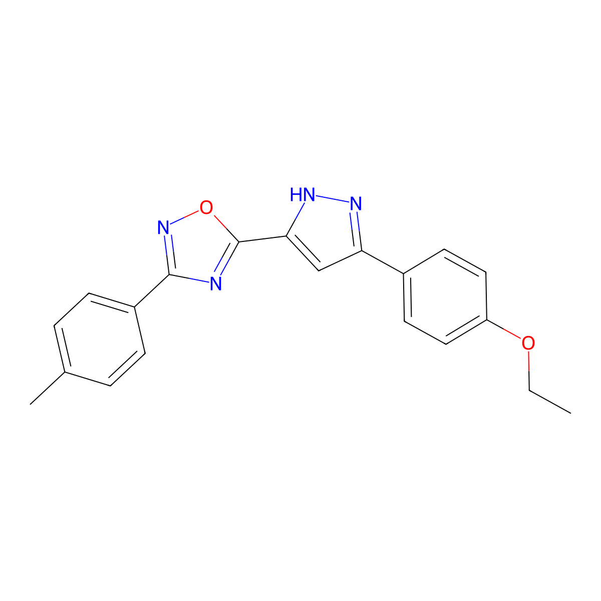5-[3-(4-ethoxyphenyl)-1H-pyrazol-5-yl]-3-(4-methylphenyl)-1,2,4-oxadiazole molecular structure, CAS 1037197-19-5