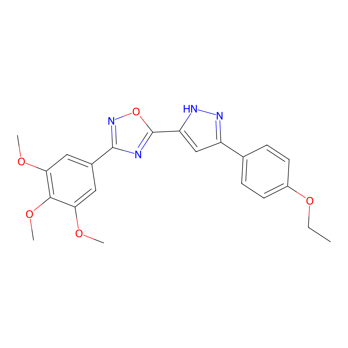 5-[3-(4-ethoxyphenyl)-1H-pyrazol-5-yl]-3-(3,4,5-trimethoxyphenyl)-1,2,4-oxadiazole molecular structure, CAS 1037197-51-5