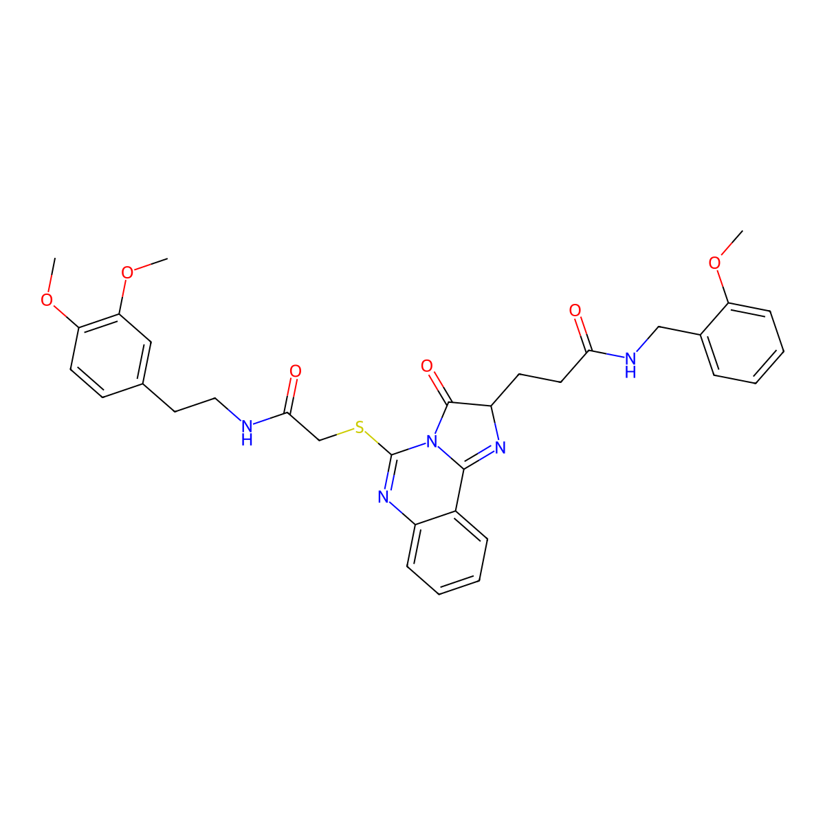 3-{5-[({[2-(3,4-dimethoxyphenyl)ethyl]carbamoyl}methyl)sulfanyl]-3-oxo-2H,3H-imidazo[1,2-c]quinazolin-2-yl}-N-[(2-methoxyphenyl)methyl]propanamide molecular structure, CAS 1037217-72-3