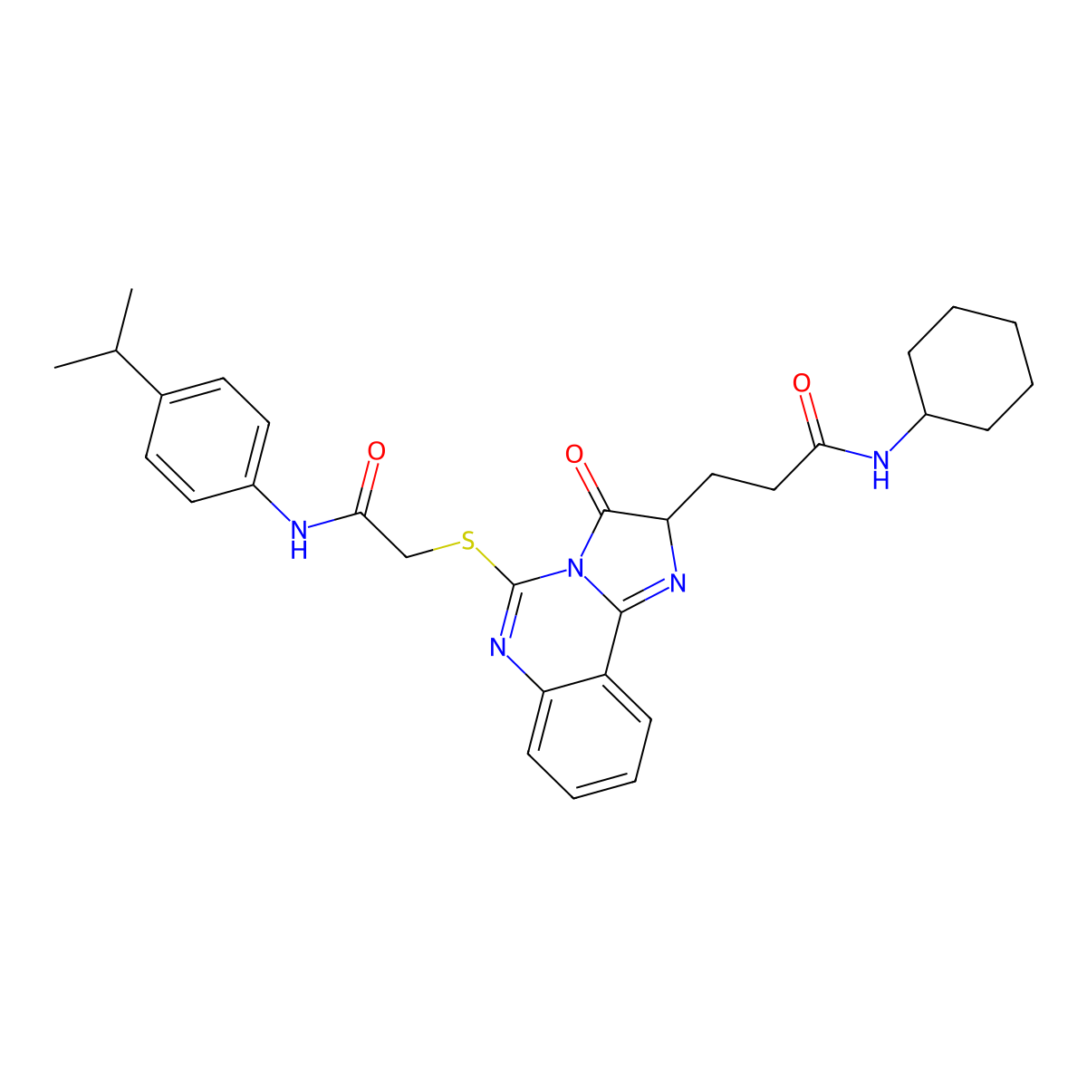 N-cyclohexyl-3-{3-oxo-5-[({[4-(propan-2-yl)phenyl]carbamoyl}methyl)sulfanyl]-2H,3H-imidazo[1,2-c]quinazolin-2-yl}propanamide molecular structure, CAS 1037222-80-2