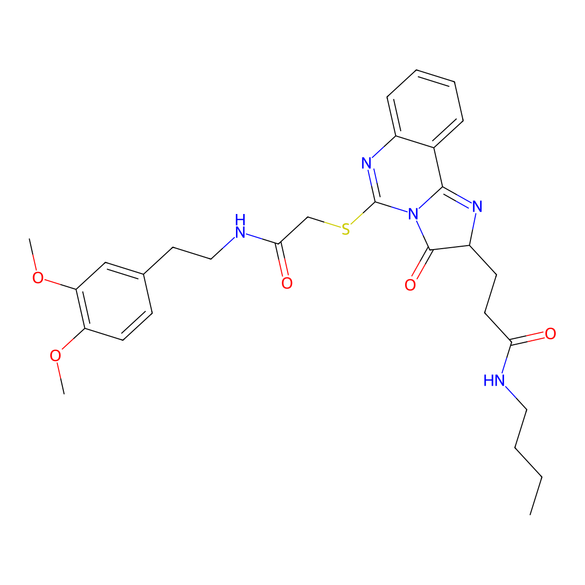 N-butyl-3-{5-[({[2-(3,4-dimethoxyphenyl)ethyl]carbamoyl}methyl)sulfanyl]-3-oxo-2H,3H-imidazo[1,2-c]quinazolin-2-yl}propanamide molecular structure, CAS 1037222-83-5