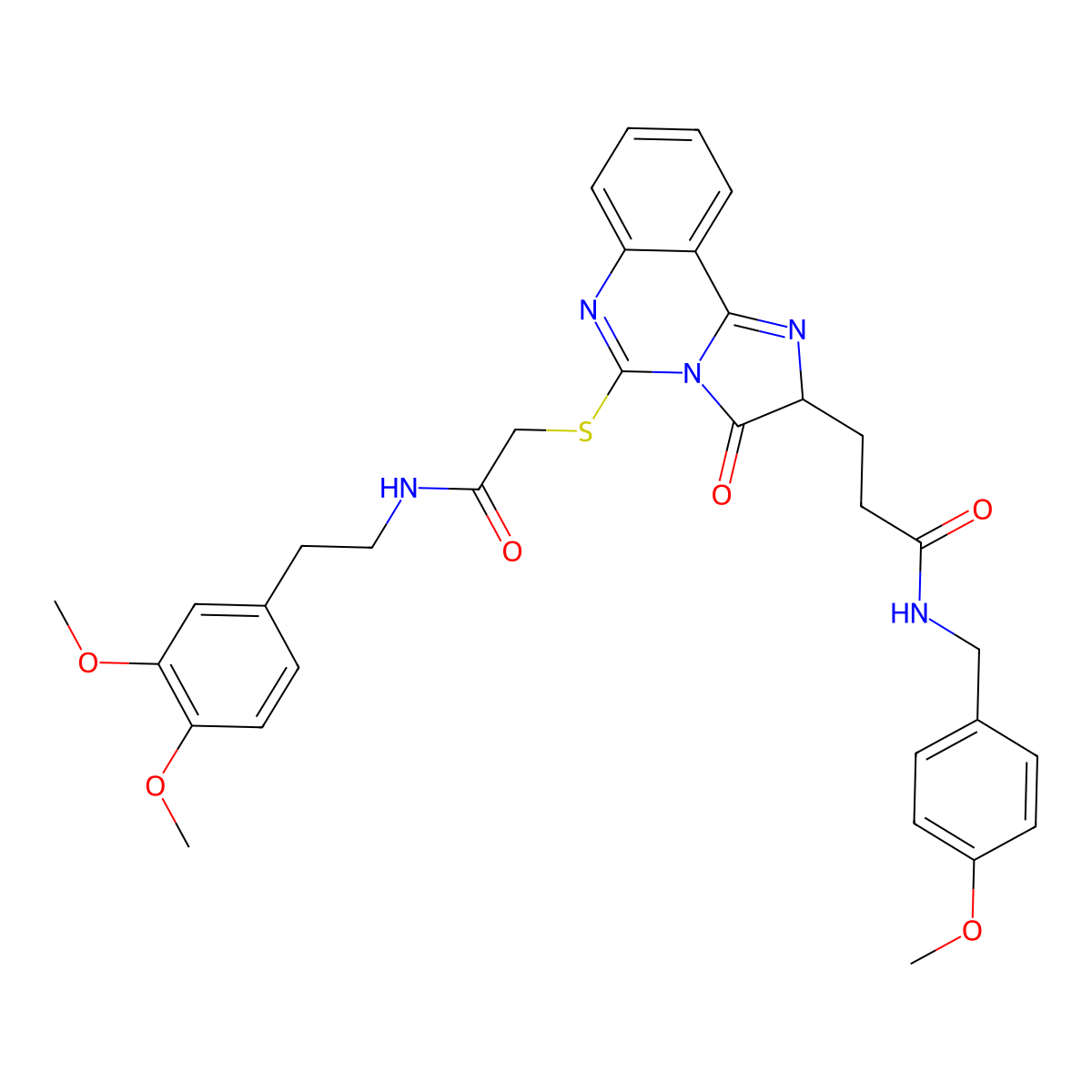 3-{5-[({[2-(3,4-dimethoxyphenyl)ethyl]carbamoyl}methyl)sulfanyl]-3-oxo-2H,3H-imidazo[1,2-c]quinazolin-2-yl}-N-[(4-methoxyphenyl)methyl]propanamide molecular structure, CAS 1037222-89-1