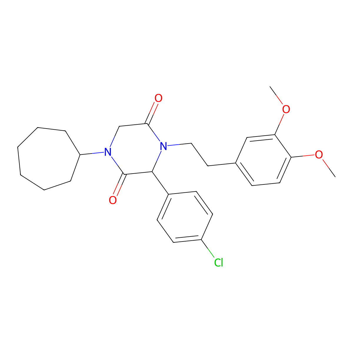 3-(4-Chlorophenyl)-1-cycloheptyl-4-[2-(3,4-dimethoxyphenyl)ethyl]piperazine-2,5-dione molecular structure, CAS 1037223-38-3