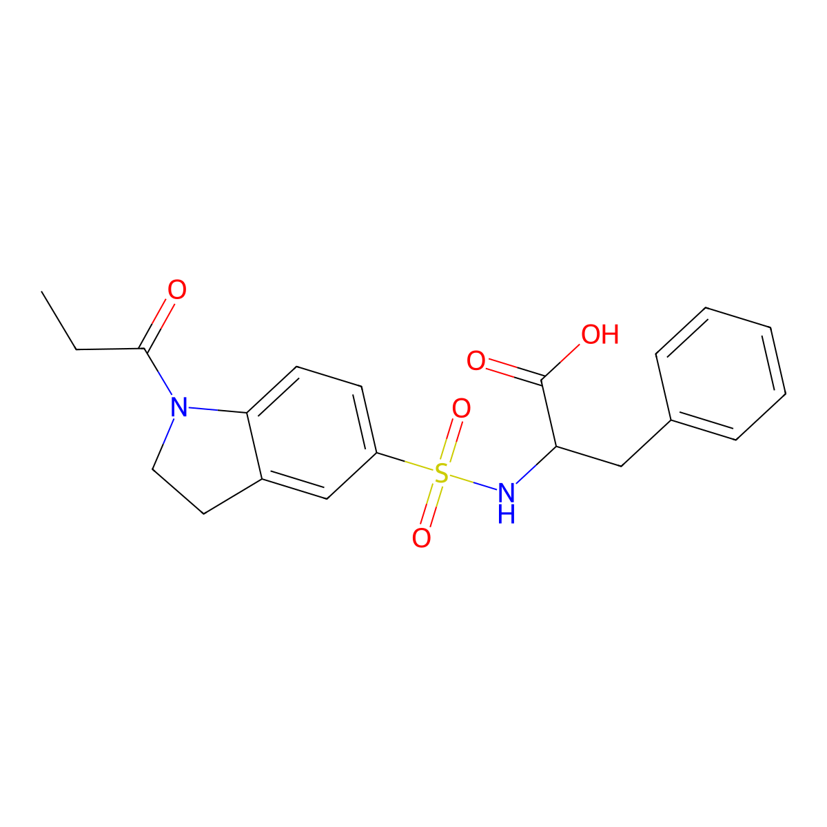 3-phenyl-2-{[(1-propionyl-2,3-dihydro-1H-indol-5-yl)sulfonyl]amino}propanoic acid molecular structure, CAS 1037225-25-4