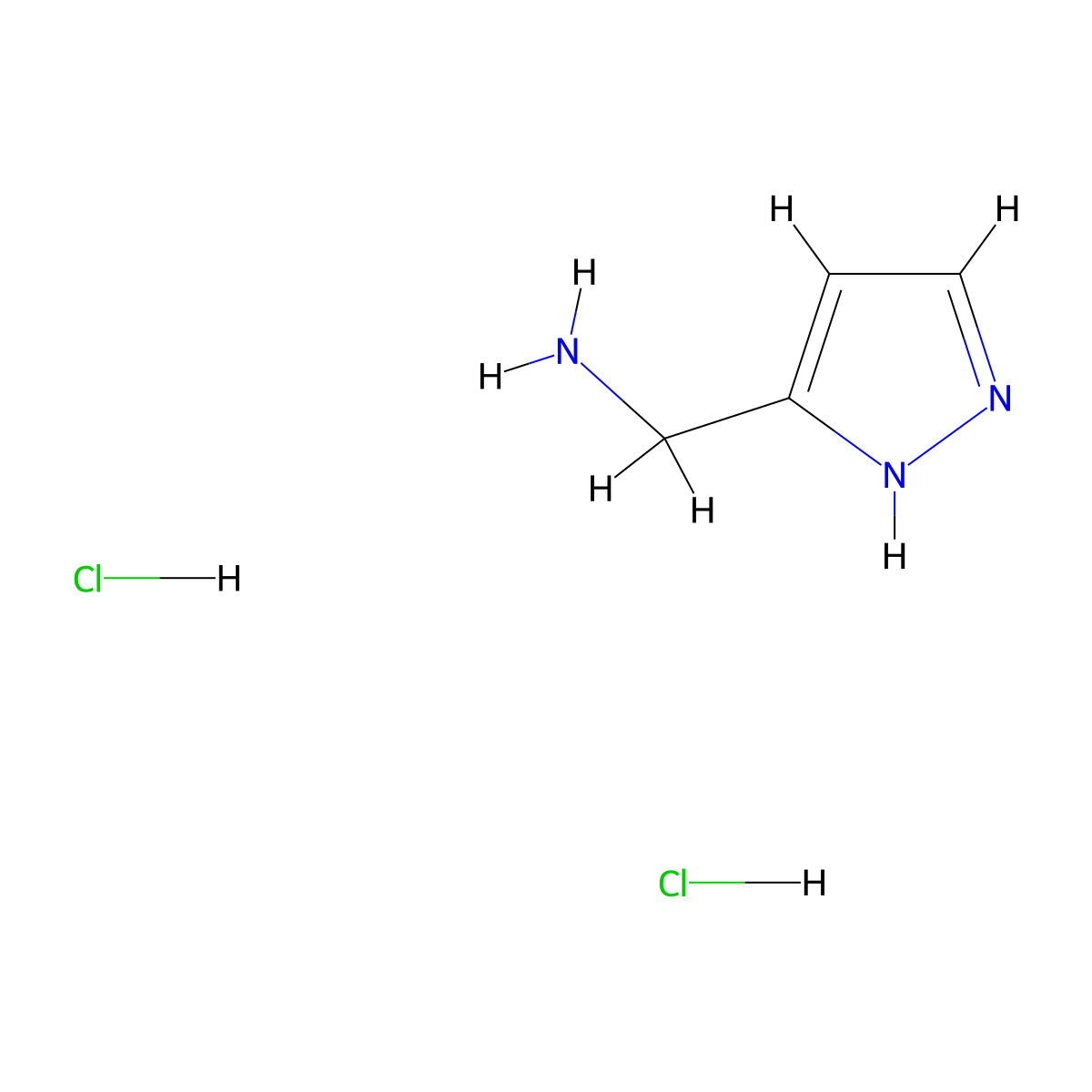 (1H-pyrazol-3-yl)methanamine dihydrochloride molecular structure, CAS 1037237-32-3