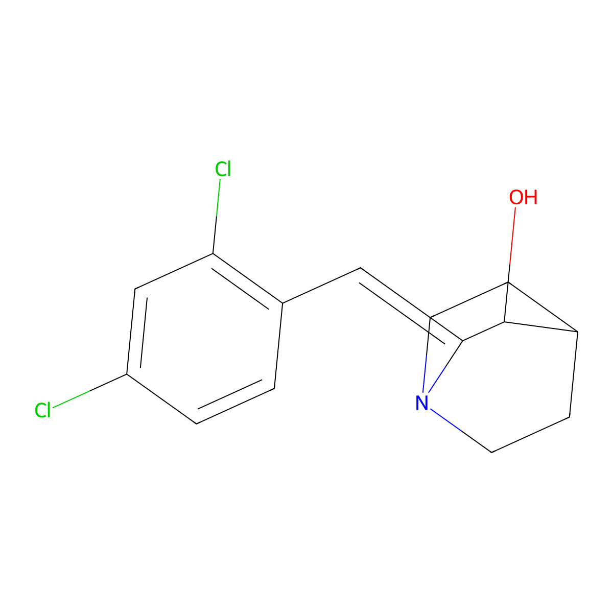 (2Z)-2-((2,4-Dichlorophenyl)methylene)-1-azabicyclo(2.2.2)octan-3-ol molecular structure, CAS 1037240-01-9