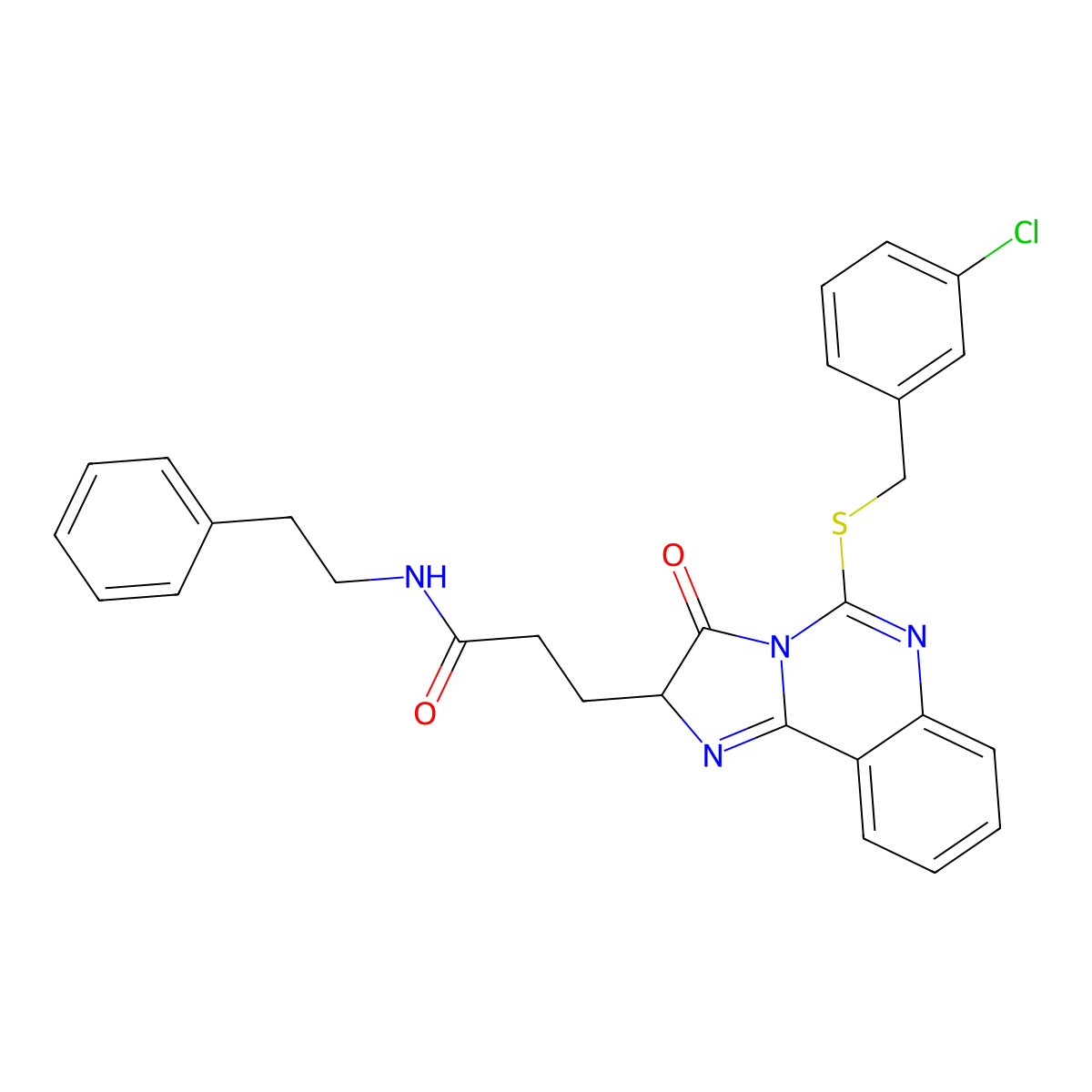 3-(5-{[(3-chlorophenyl)methyl]sulfanyl}-3-oxo-2H,3H-imidazo[1,2-c]quinazolin-2-yl)-N-(2-phenylethyl)propanamide molecular structure, CAS 1037289-08-9