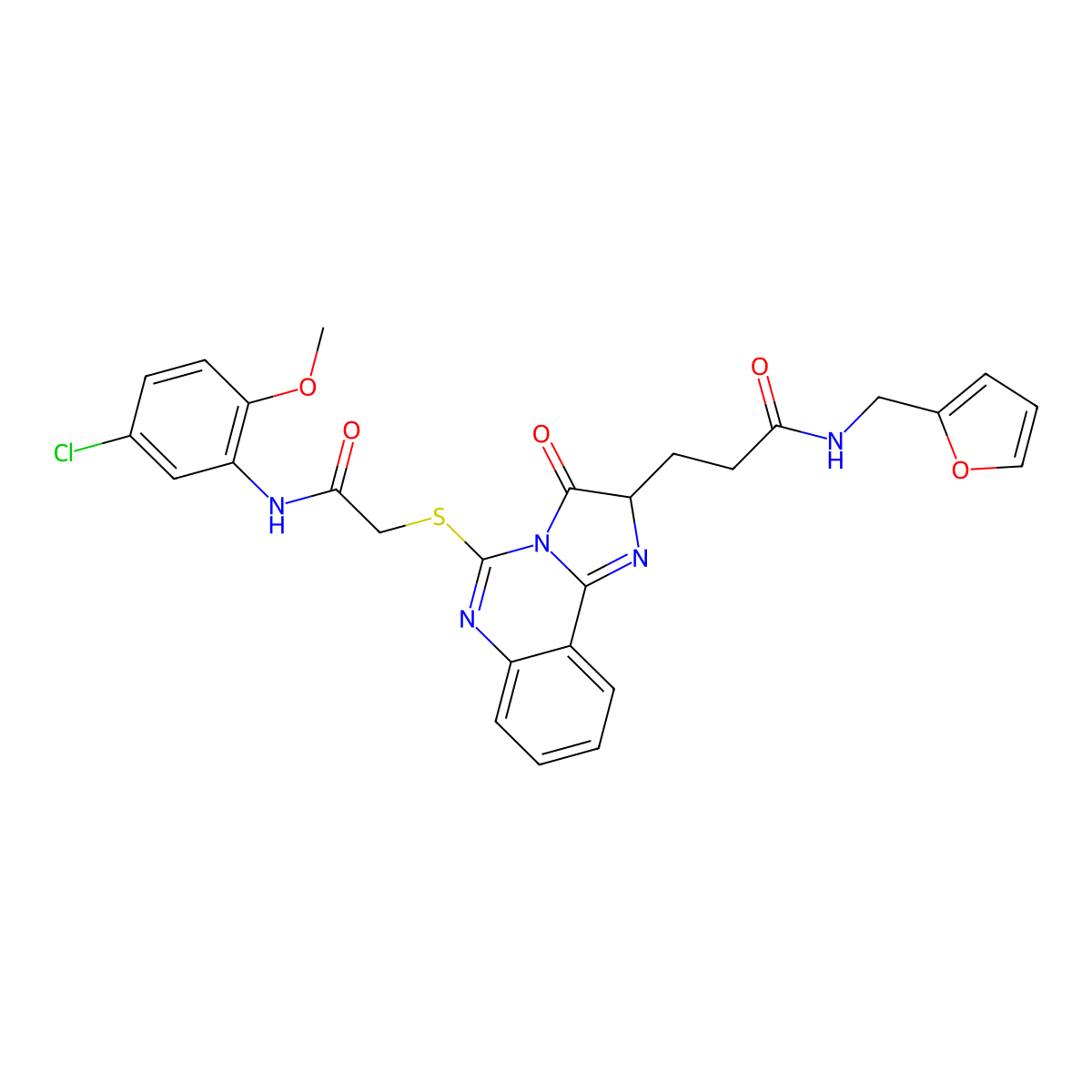 3-[5-({[(5-chloro-2-methoxyphenyl)carbamoyl]methyl}sulfanyl)-3-oxo-2H,3H-imidazo[1,2-c]quinazolin-2-yl]-N-[(furan-2-yl)methyl]propanamide molecular structure, CAS 1037293-33-6