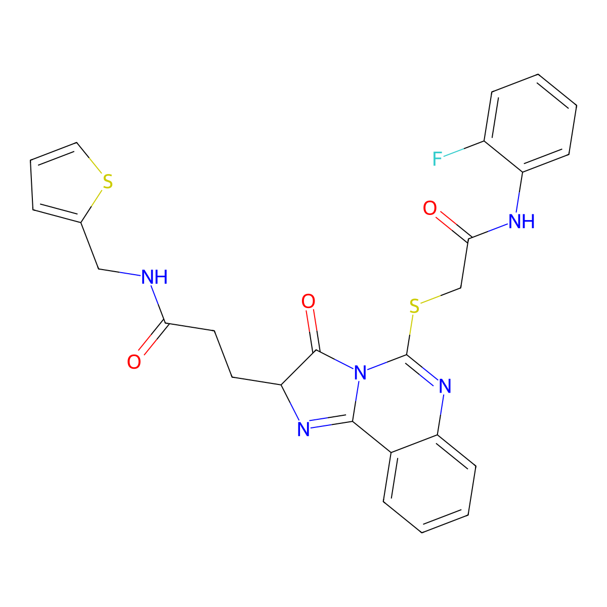 3-[5-({[(2-fluorophenyl)carbamoyl]methyl}sulfanyl)-3-oxo-2H,3H-imidazo[1,2-c]quinazolin-2-yl]-N-[(thiophen-2-yl)methyl]propanamide molecular structure, CAS 1037293-36-9
