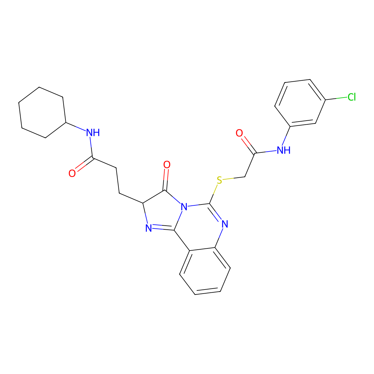 3-[5-({[(3-chlorophenyl)carbamoyl]methyl}sulfanyl)-3-oxo-2H,3H-imidazo[1,2-c]quinazolin-2-yl]-N-cyclohexylpropanamide molecular structure, CAS 1037293-40-5