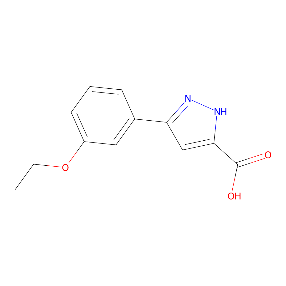 5-(3-ethoxyphenyl)-1H-pyrazole-3-carboxylic acid molecular structure, CAS 1037309-38-8