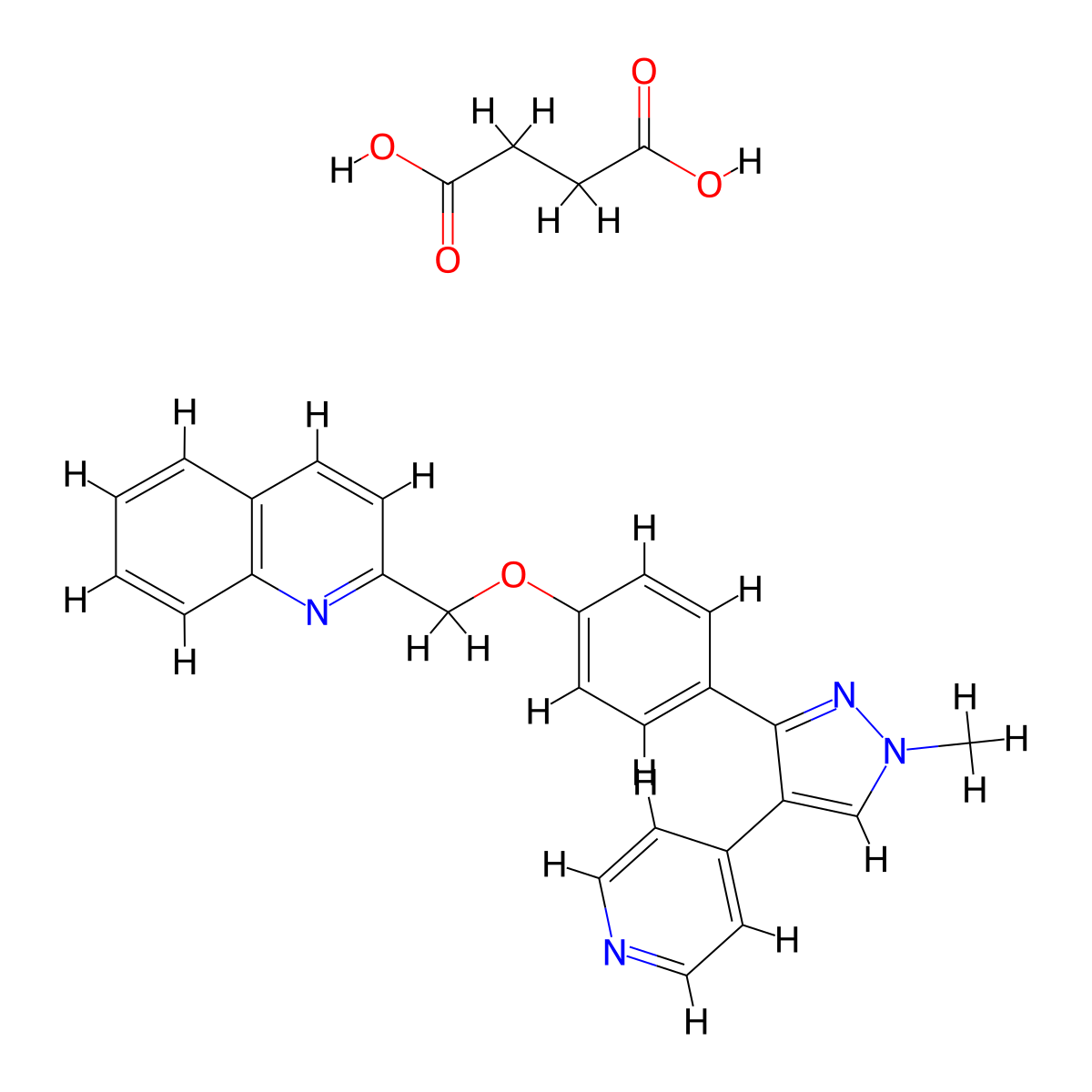2-((4-(1-Methyl-4-(pyridin-4-yl)-1H-pyrazol-3-yl)phenoxy)methyl)quinoline succinate molecular structure, CAS 1037309-45-7