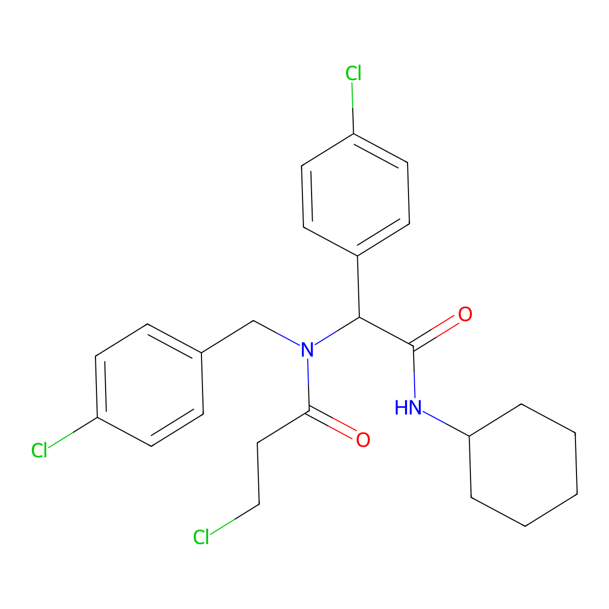 3-chloro-N-[1-(4-chlorophenyl)-2-(cyclohexylamino)-2-oxoethyl]-N-[(4-chlorophenyl)methyl]propanamide molecular structure, CAS 1037309-47-9