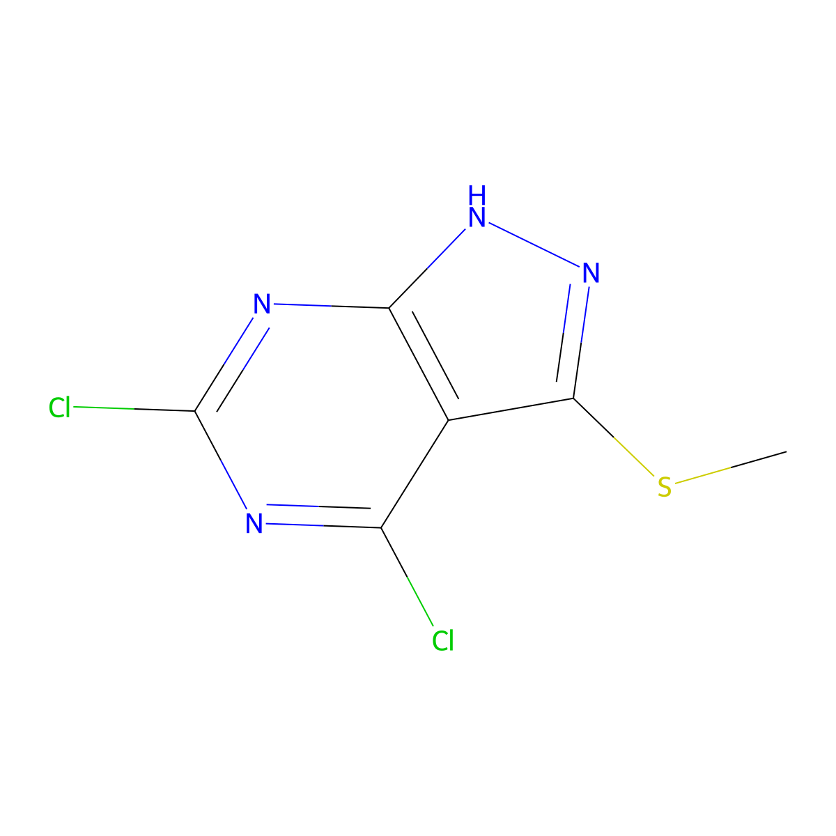 4,6-Dichloro-3-(methylthio)-1H-pyrazolo[3,4-D]pyrimidine molecular structure, CAS 1037479-36-9