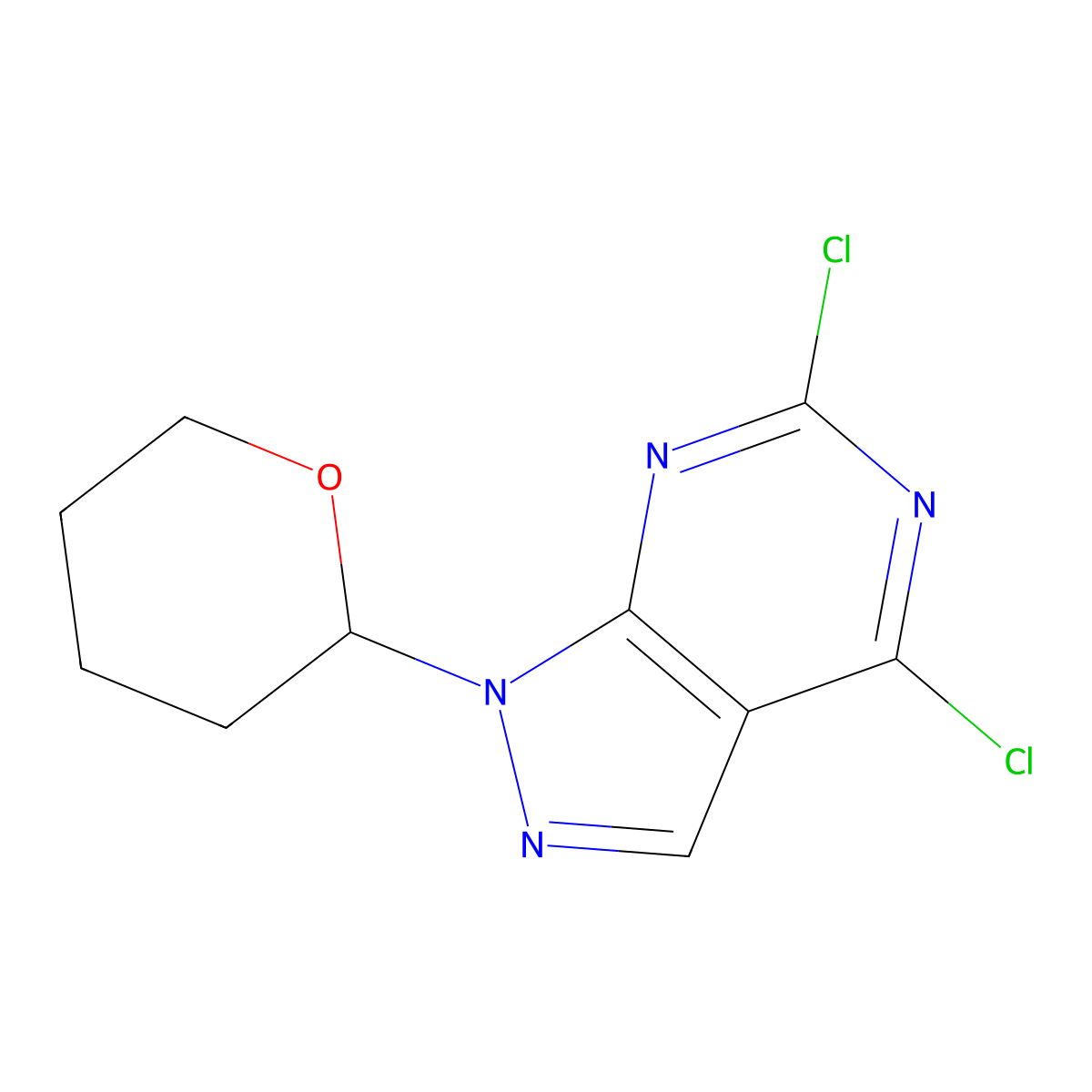 4,6-dichloro-1-(tetrahydro-2H-pyran-2-yl)-1H-pyrazolo[3,4-d]pyrimidine molecular structure, CAS 1037479-62-1