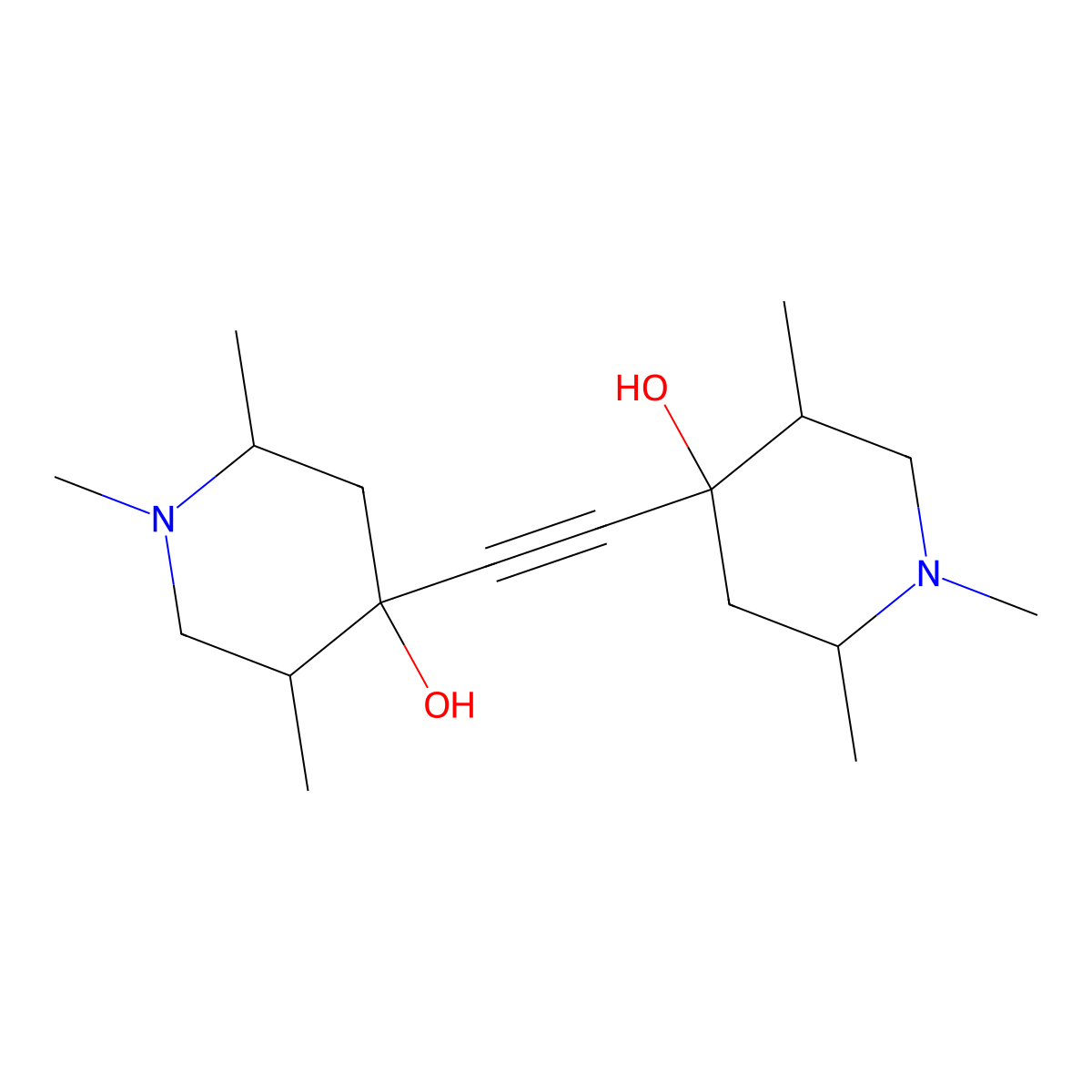 4-[2-(4-Hydroxy-1,2,5-trimethylpiperidin-4-yl)ethynyl]-1,2,5-trimethylpiperidin-4-ol molecular structure, CAS 103756-02-1