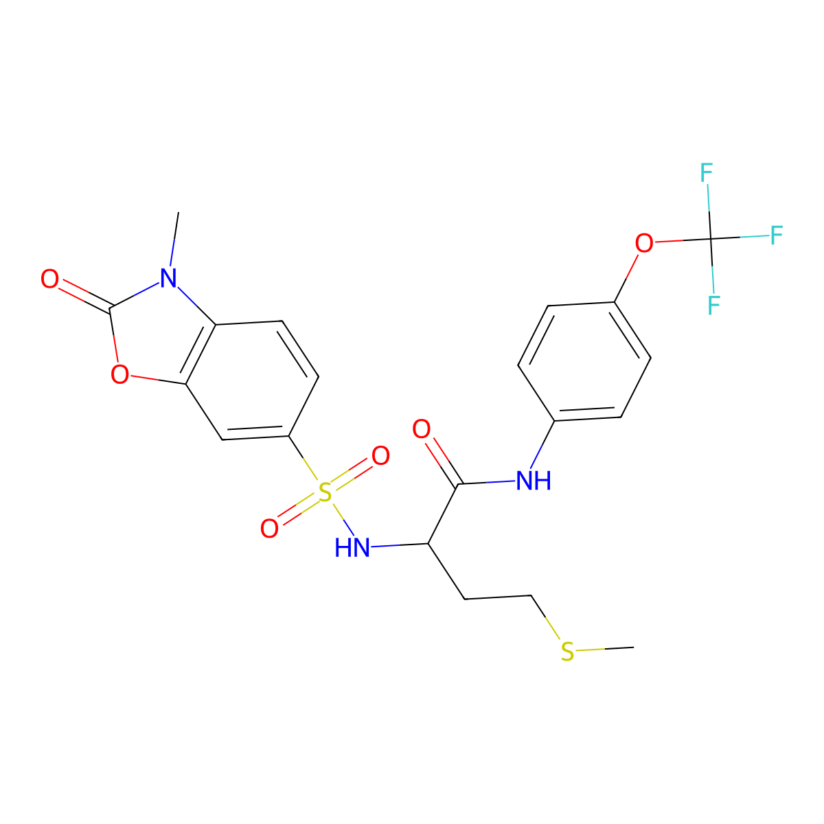 2-((3-Methyl-2-oxo-2,3-dihydrobenzo[d]oxazole)-6-sulfonamido)-4-(methylthio)-N-(4-(trifluoromethoxy)phenyl)butanamide molecular structure, CAS 1037588-62-7