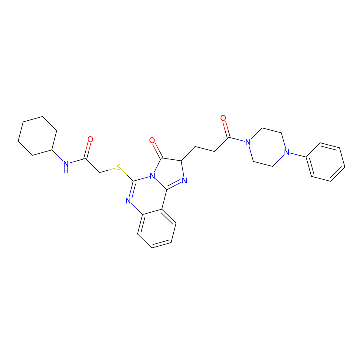 N-cyclohexyl-2-[[3-oxo-2-[3-oxo-3-(4-phenylpiperazin-1-yl)propyl]-2H-imidazo[1,2-c]quinazolin-5-yl]sulfanyl]acetamide molecular structure, CAS 1037683-54-7