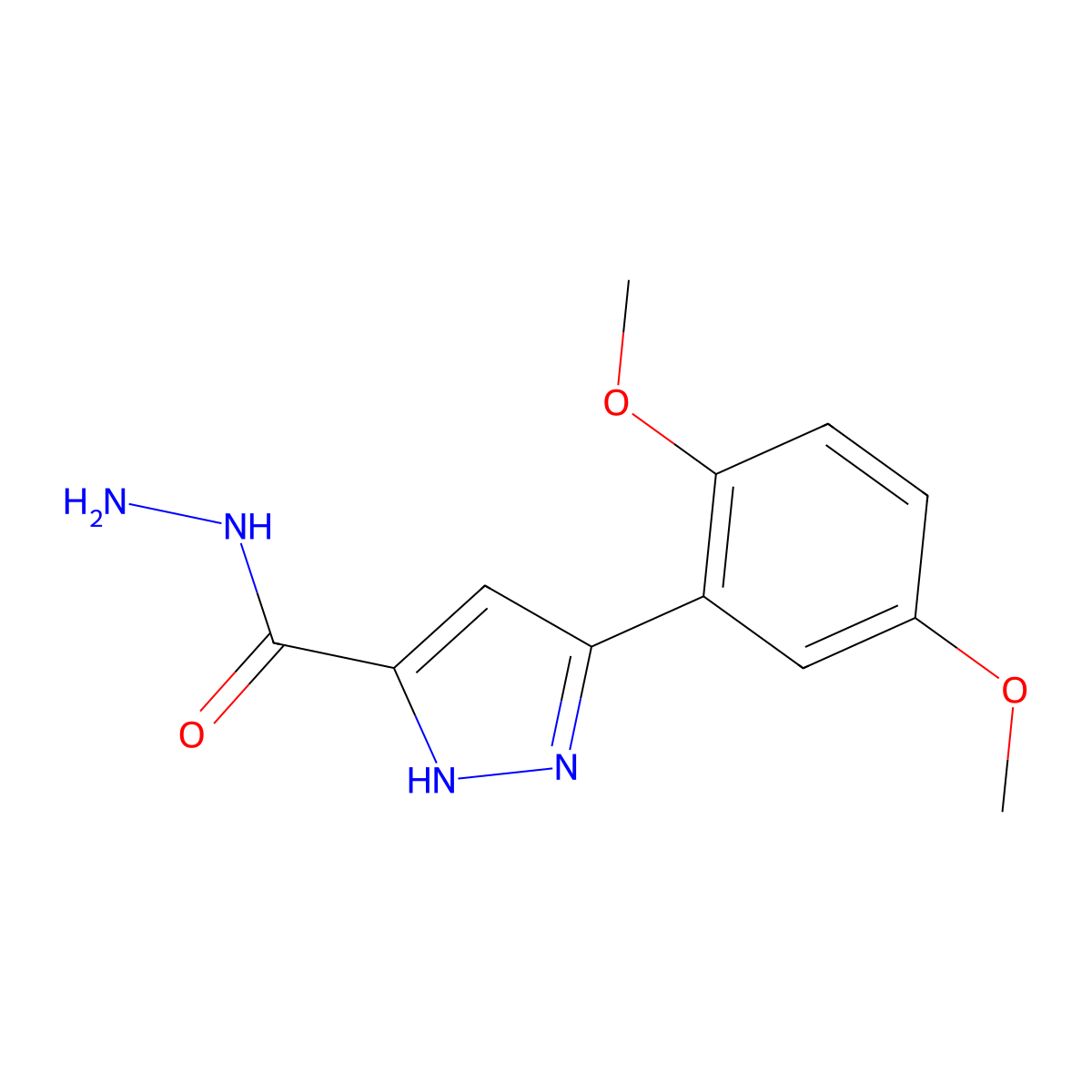 3-(2,5-dimethoxyphenyl)-1H-pyrazole-5-carbohydrazide molecular structure, CAS 1037690-39-3