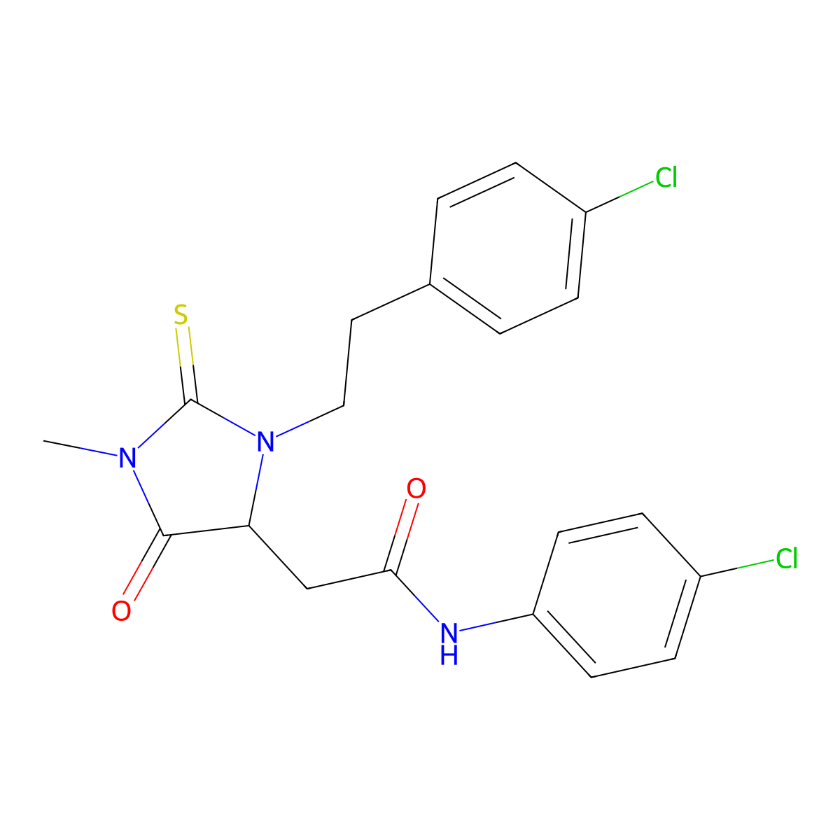 N-(4-chlorophenyl)-2-{3-[2-(4-chlorophenyl)ethyl]-1-methyl-5-oxo-2-thioxoimidazolidin-4-yl}acetamide molecular structure, CAS 1037700-77-8