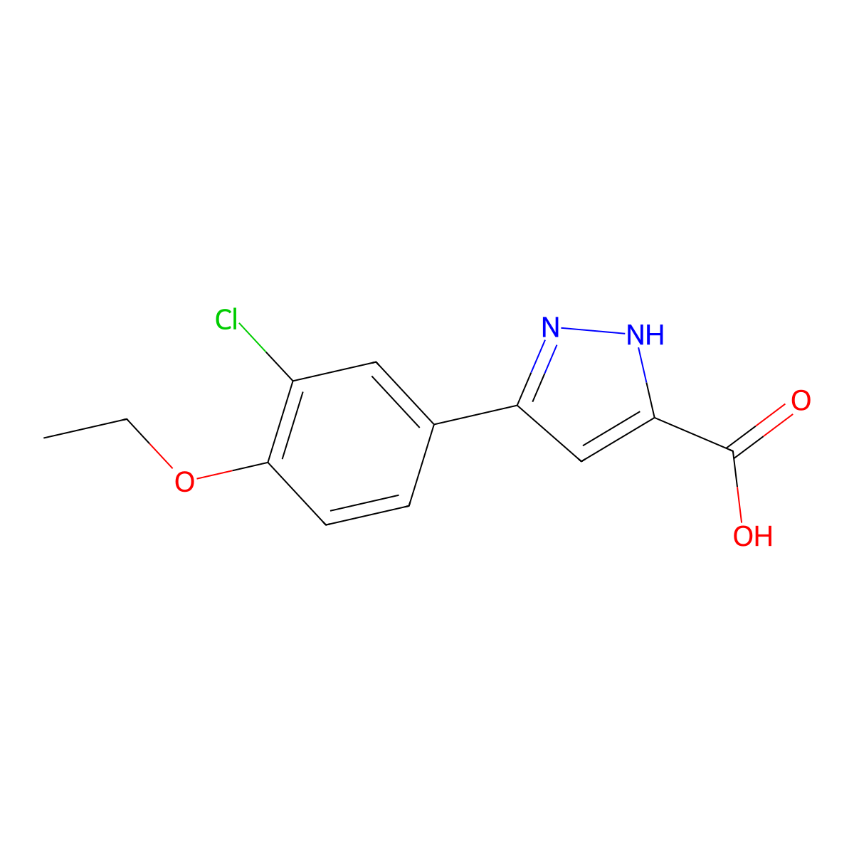 3-(3-chloro-4-ethoxyphenyl)-1H-pyrazole-5-carboxylic acid molecular structure, CAS 1037719-40-6