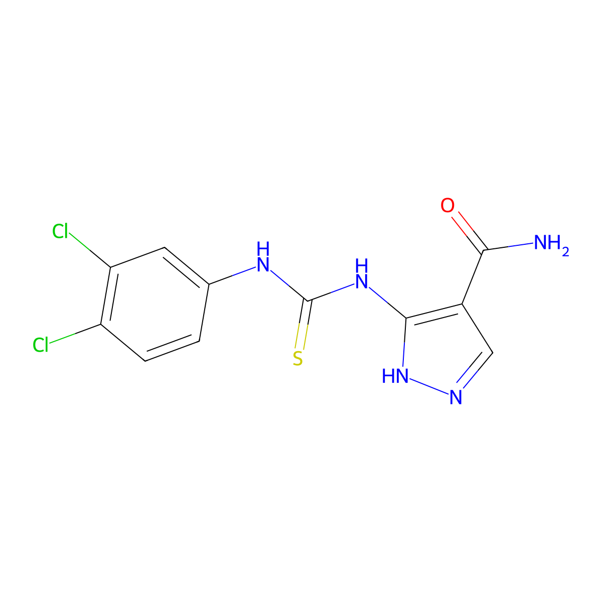 3-[[[(3,4-Dichlorophenyl)amino]thioxomethyl]amino]-1H-pyrazole-4-carboxamide molecular structure, CAS 1037719-44-0