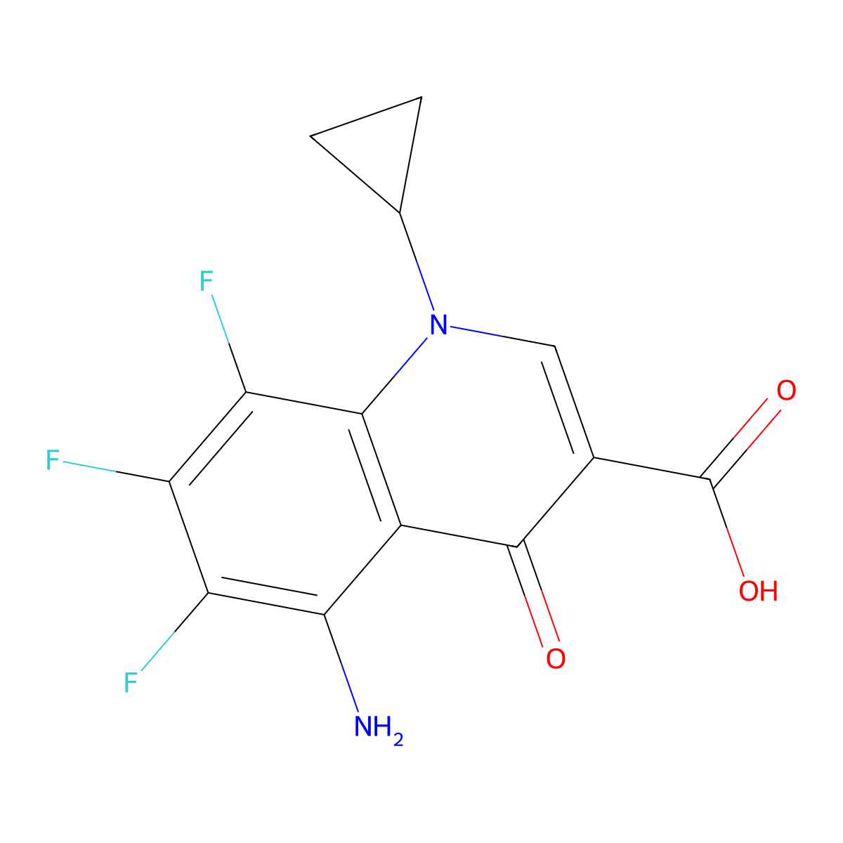5-Amino-1-cyclopropyl-6,7,8-trifluoro-4-oxo-1,4-dihydroquinoline-3-carboxylic acid molecular structure, CAS 103772-14-1