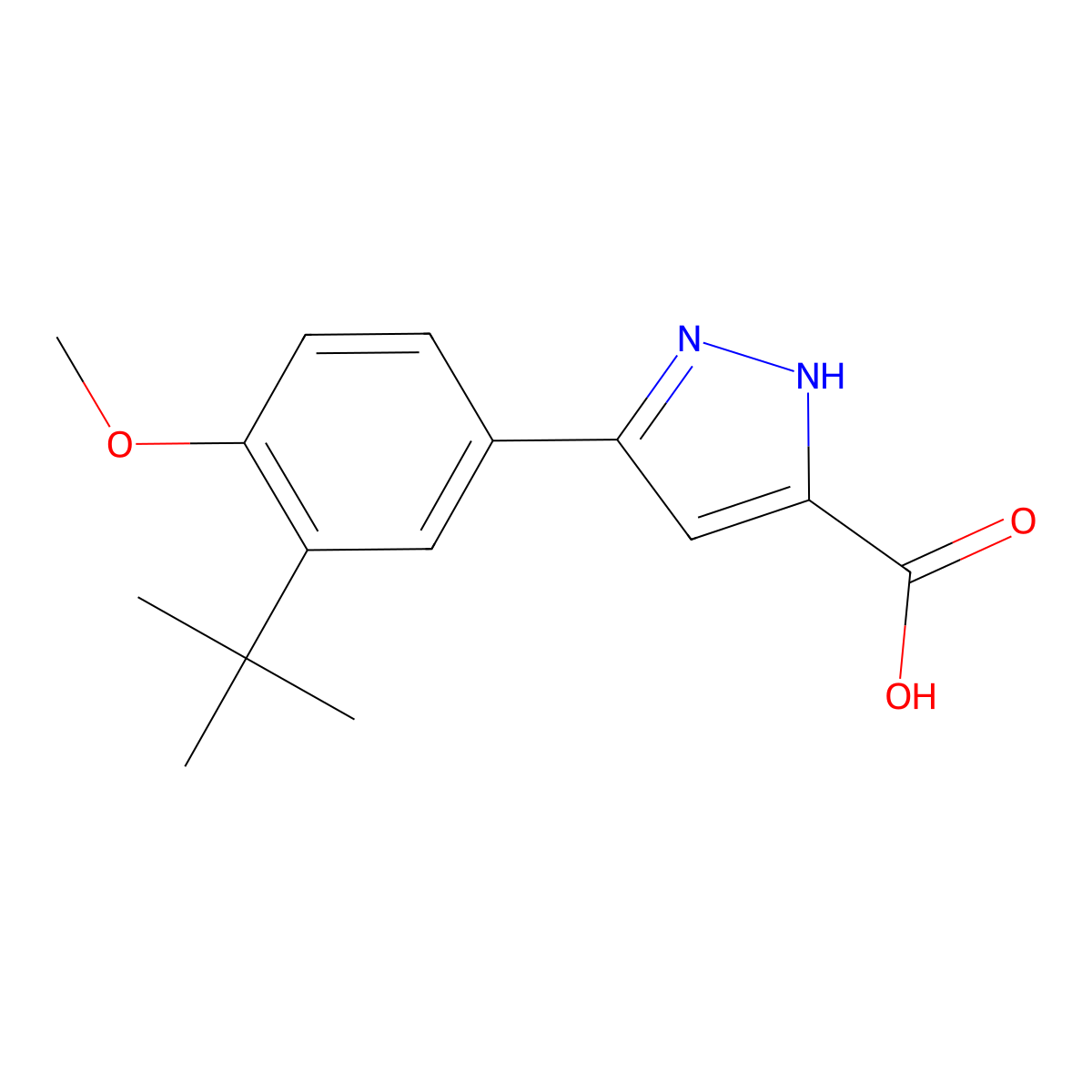 5-(3-tert-butyl-4-methoxyphenyl)-1H-pyrazole-3-carboxylic acid molecular structure, CAS 1037734-71-6