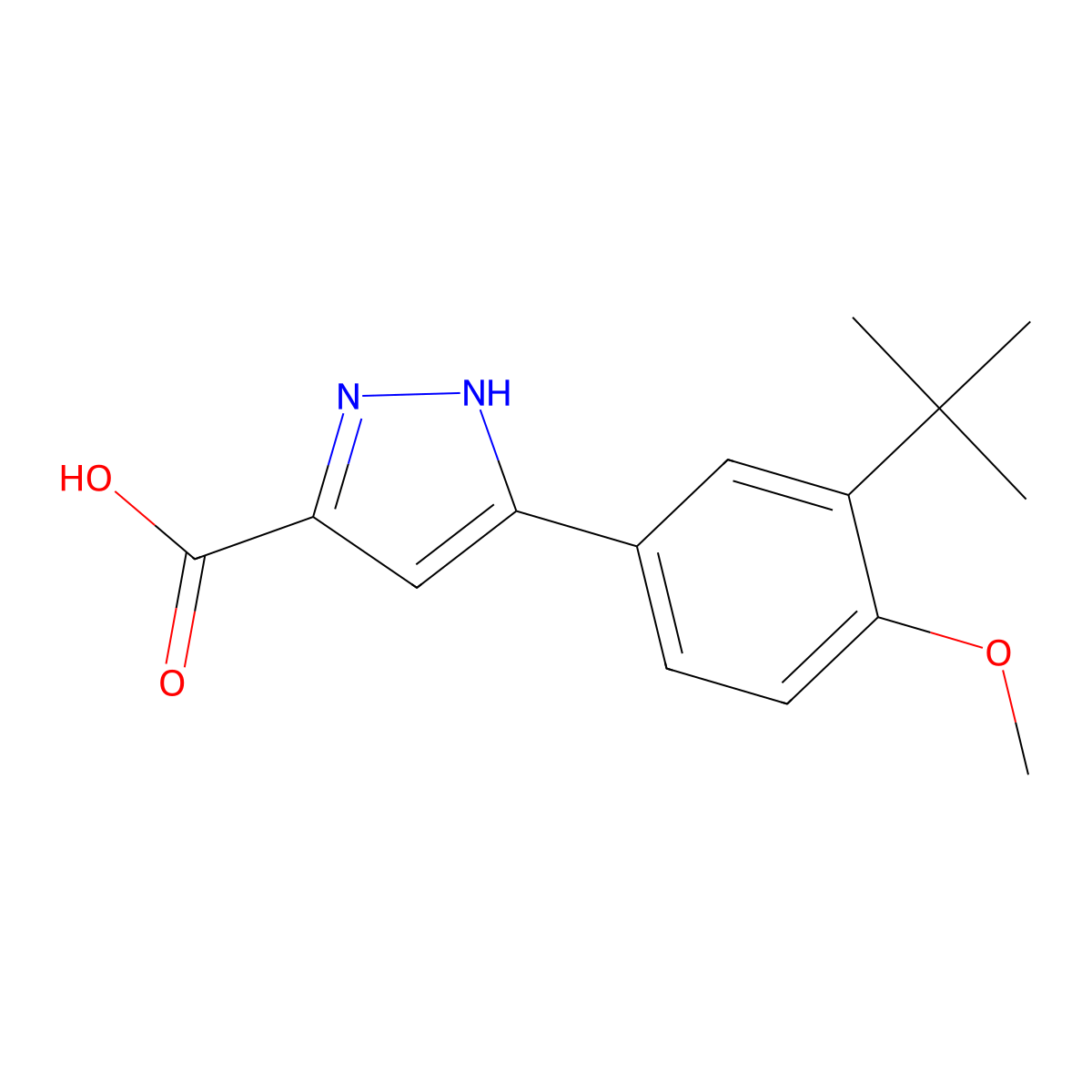 5-(3-tert-butyl-4-methoxyphenyl)-1H-pyrazole-3-carboxylic acid molecular structure, CAS 1037734-71-6
