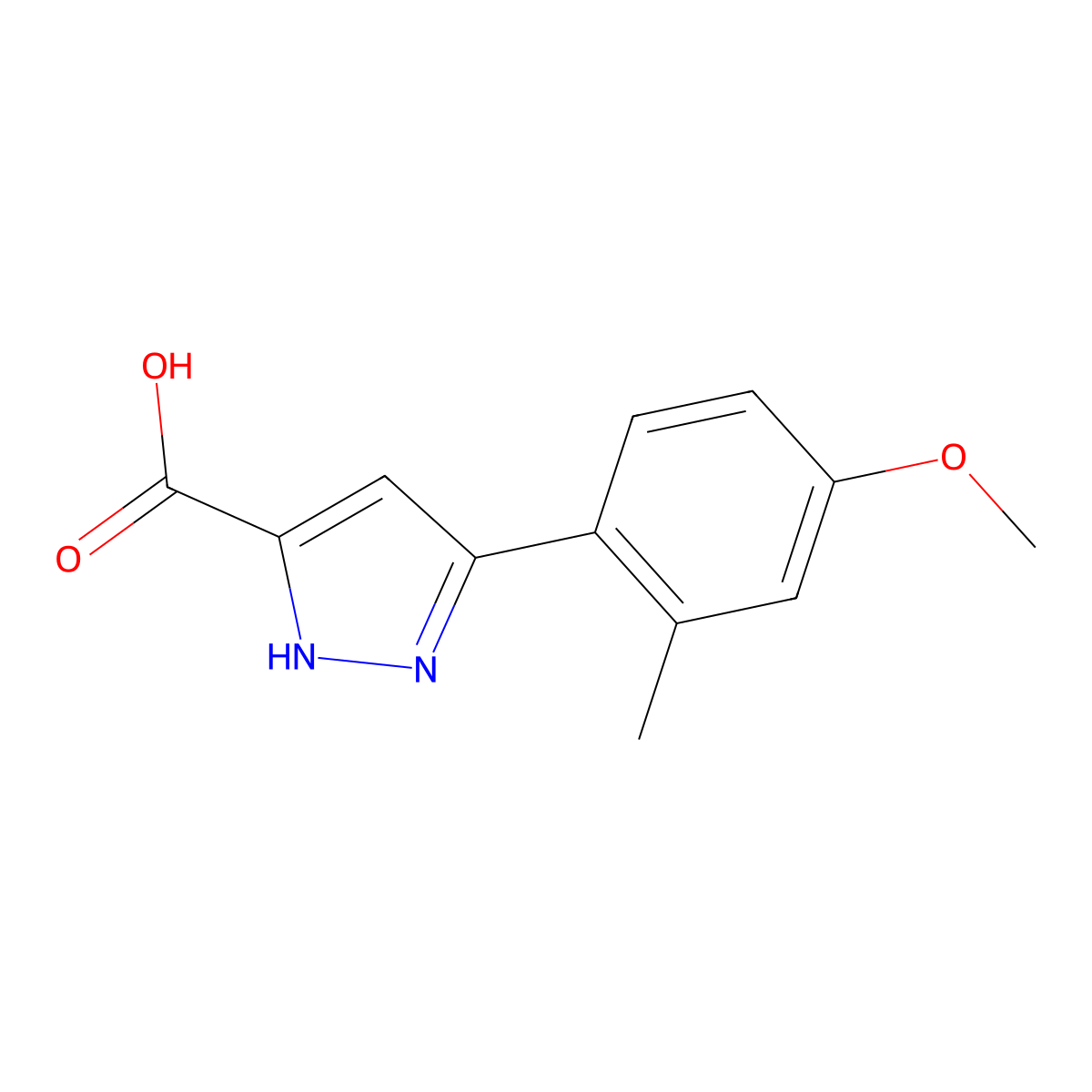 5-(4-methoxy-2-methylphenyl)-1H-pyrazole-3-carboxylic acid molecular structure, CAS 1037752-73-0