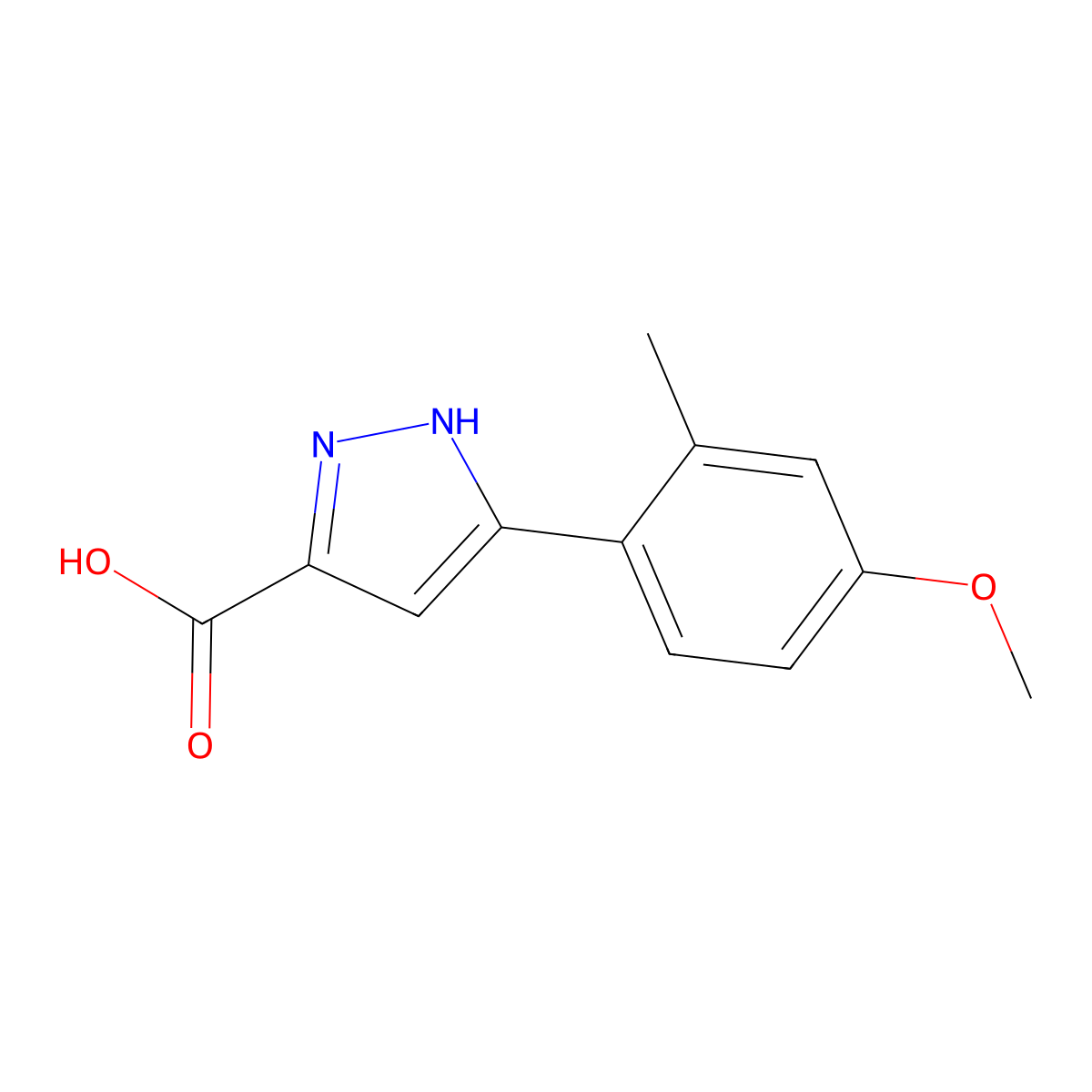 5-(4-methoxy-2-methylphenyl)-1H-pyrazole-3-carboxylic acid molecular structure, CAS 1037752-73-0