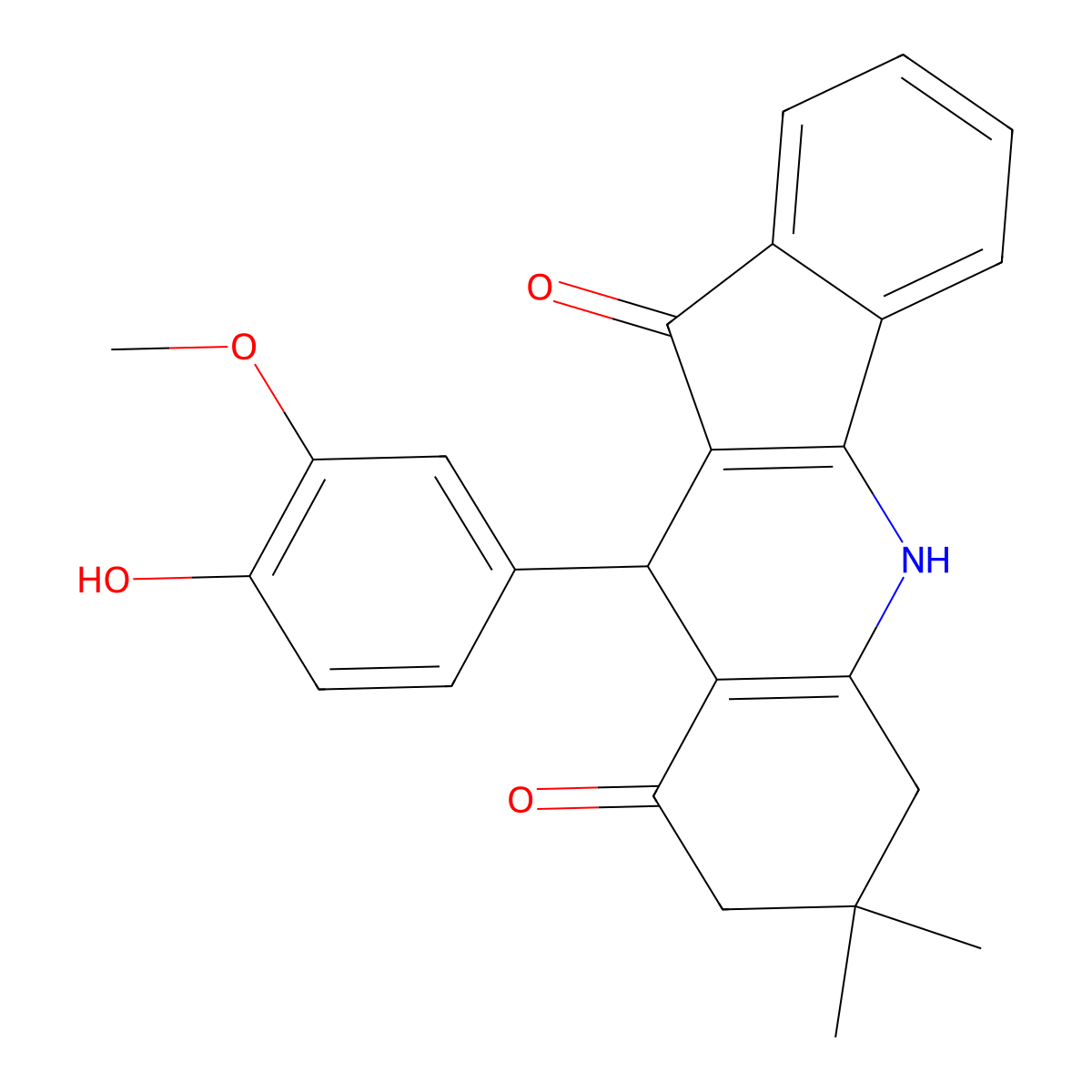 10-(4-hydroxy-3-methoxyphenyl)-7,7-dimethyl-6,7,8,10-tetrahydro-5H-indeno[1,2-b]quinoline-9,11-dione molecular structure, CAS 103778-55-8