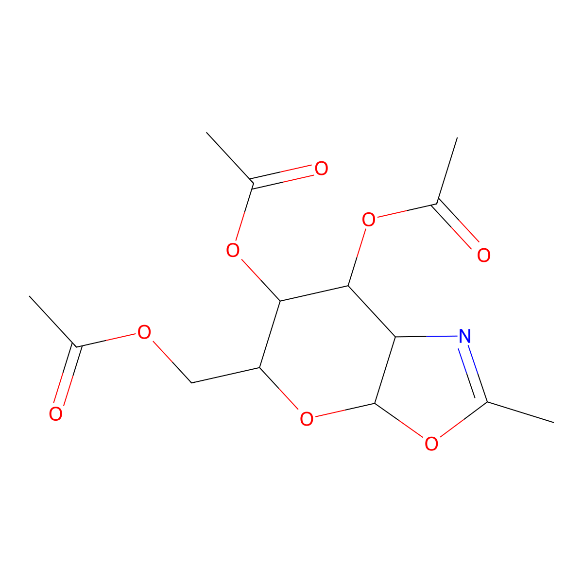 (3aR,7aR)-5-(Acetoxymethyl)-2-methyl-5,6,7,7a-tetrahydro-3ah-pyrano(3,2-d)oxazole-6,7-diyl diacetate molecular structure, CAS 10378-06-0