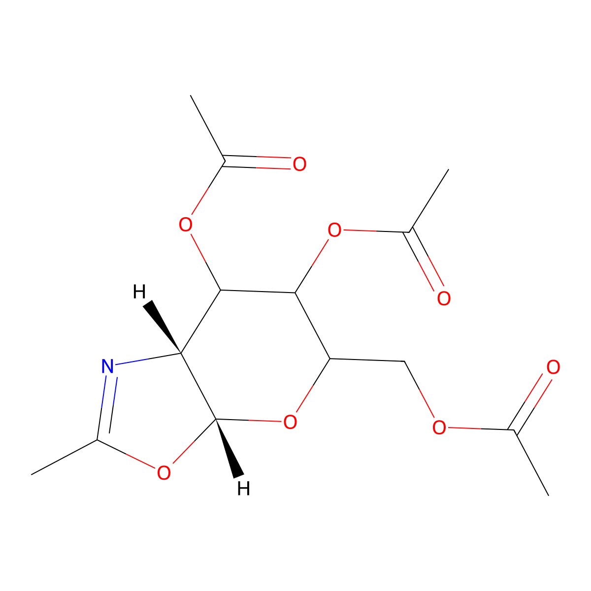 (3aR,7aR)-5-(Acetoxymethyl)-2-methyl-5,6,7,7a-tetrahydro-3ah-pyrano(3,2-d)oxazole-6,7-diyl diacetate molecular structure, CAS 10378-06-0
