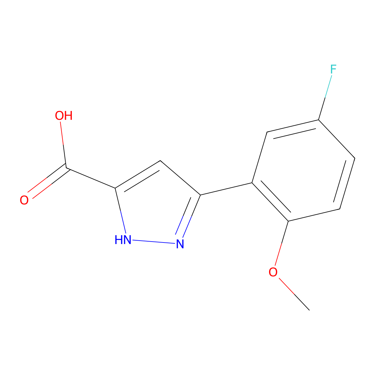 5-(5-fluoro-2-methoxyphenyl)-1H-pyrazole-3-carboxylic acid molecular structure, CAS 1037811-55-4