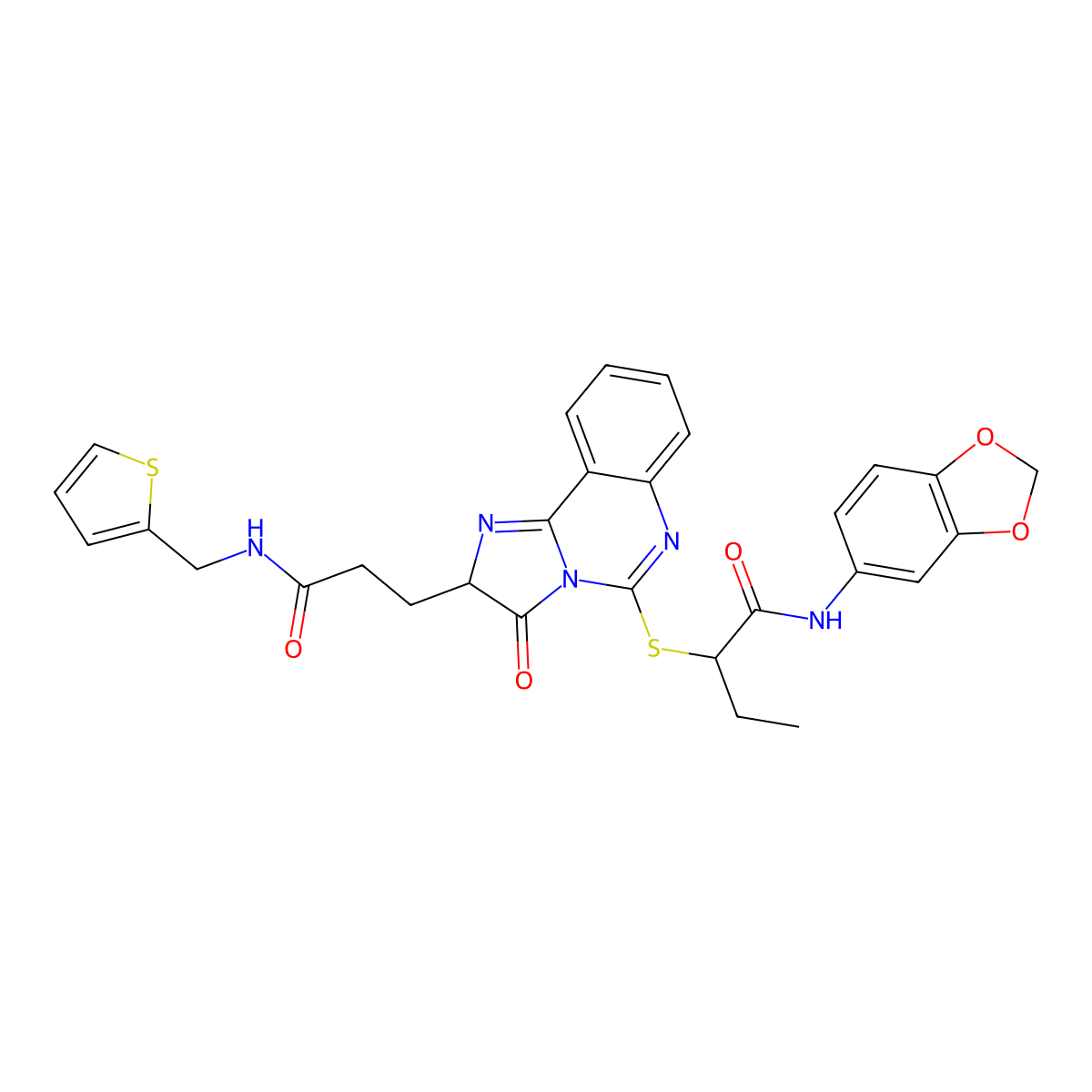 N-(2H-1,3-benzodioxol-5-yl)-2-{[3-oxo-2-(2-{[(thiophen-2-yl)methyl]carbamoyl}ethyl)-2H,3H-imidazo[1,2-c]quinazolin-5-yl]sulfanyl}butanamide molecular structure, CAS 1037822-92-6