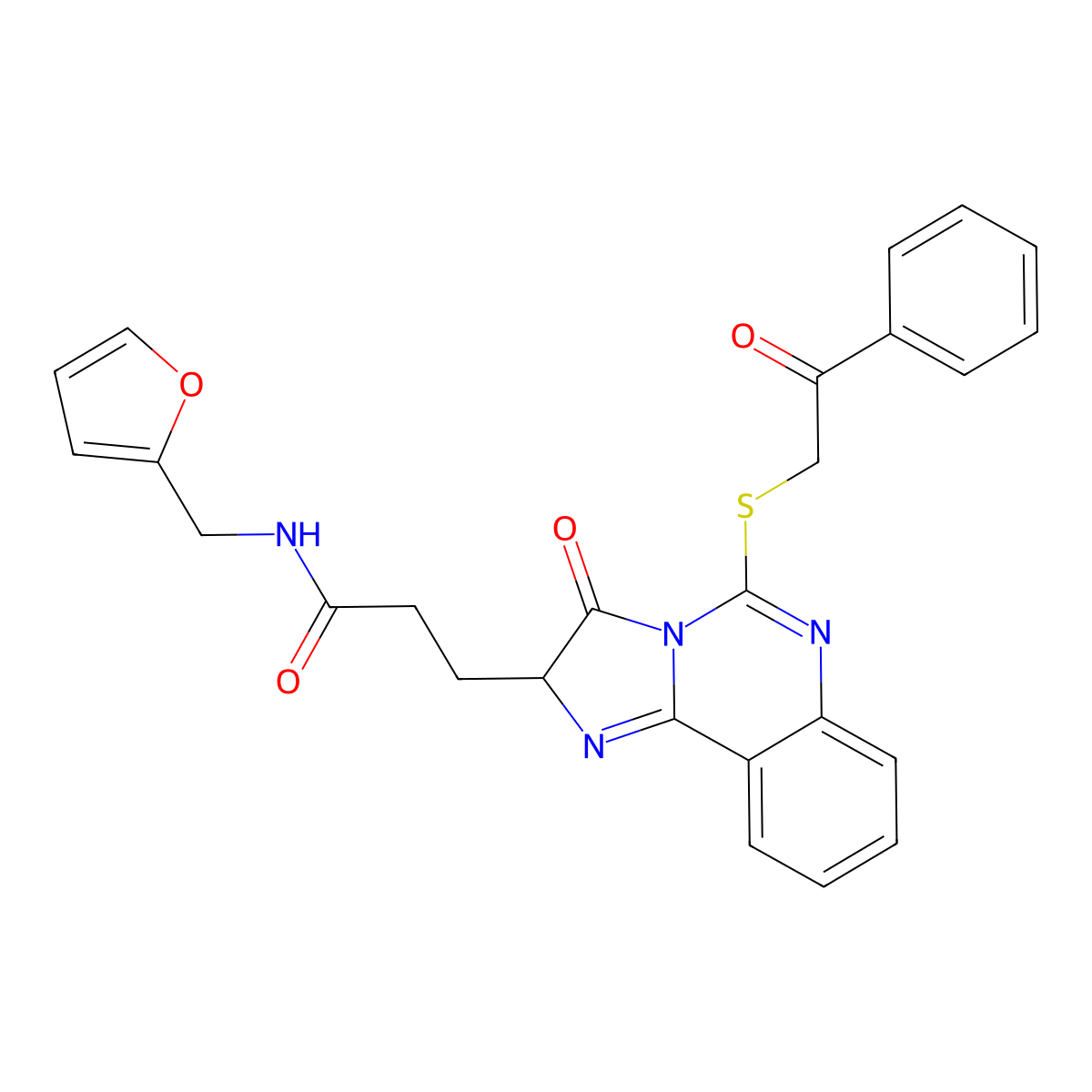 N-[(furan-2-yl)methyl]-3-{3-oxo-5-[(2-oxo-2-phenylethyl)sulfanyl]-2H,3H-imidazo[1,2-c]quinazolin-2-yl}propanamide molecular structure, CAS 1037824-43-3
