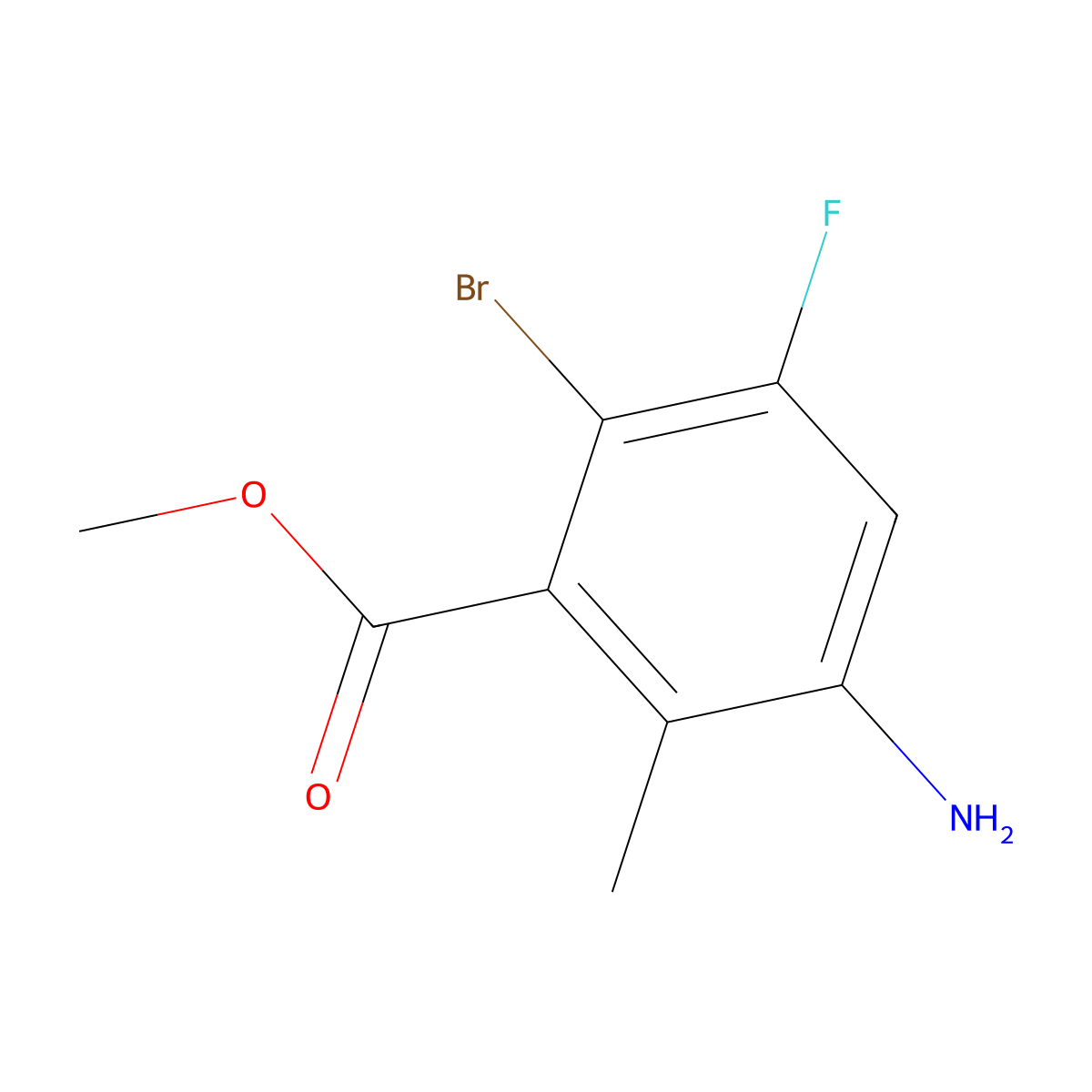 Methyl 3-amino-6-bromo-5-fluoro-2-methylbenzoate molecular structure, CAS 1037841-24-9