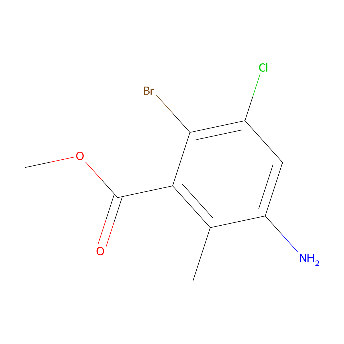 Methyl 3-amino-6-bromo-5-chloro-2-methylbenzoate molecular structure, CAS 1037841-33-0