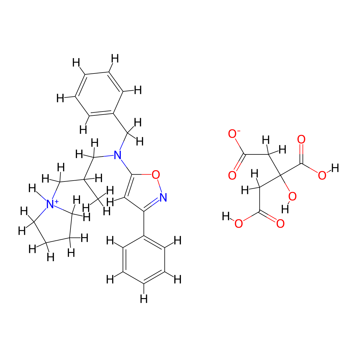 5-Isoxazolamine, N-(2-methyl-3-(1-pyrrolidinyl)propyl)-3-phenyl-N-(phenylmethyl)-, 2-hydroxy-1,2,3-propanetricarboxylate (1:1) molecular structure, CAS 103785-32-6
