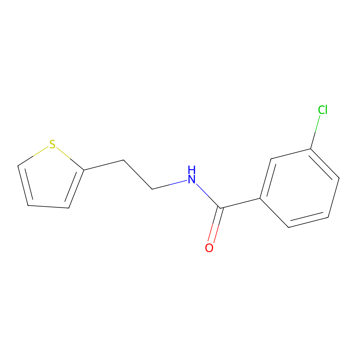 3-chloro-N-[2-(thiophen-2-yl)ethyl]benzamide molecular structure, CAS 1037915-86-8