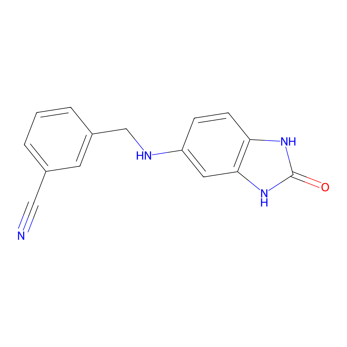 3-{[(2-oxo-2,3-dihydro-1H-1,3-benzodiazol-5-yl)amino]methyl}benzonitrile molecular structure, CAS 1038223-14-1